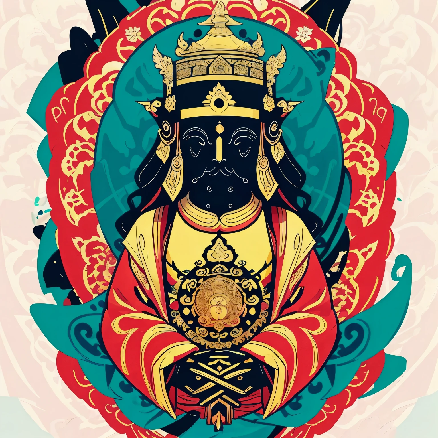mural, Amitabha, Tibetan style, minimal art, flat color