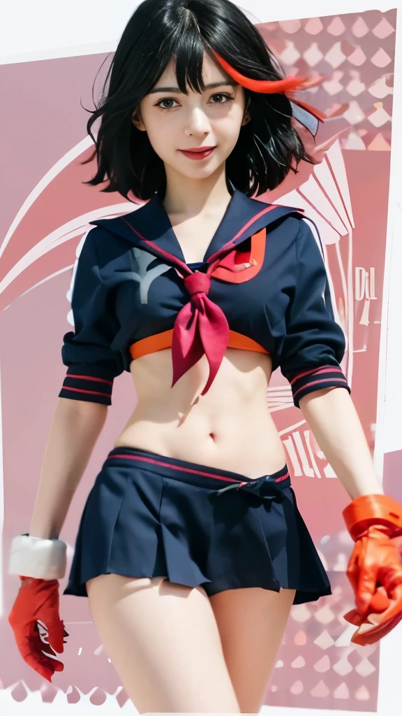 a close up of a person in a uniform with gloves, attractive matoi ryuko, fubuki, gapmoe yandere, yandere, ryuko matoi, yandere. tall, kantai collection style, ecchi anime style, sailor uniform, kill la kill illustration, gapmoe yandere grimdark, yuyushiki, marin kitagawa fanart
