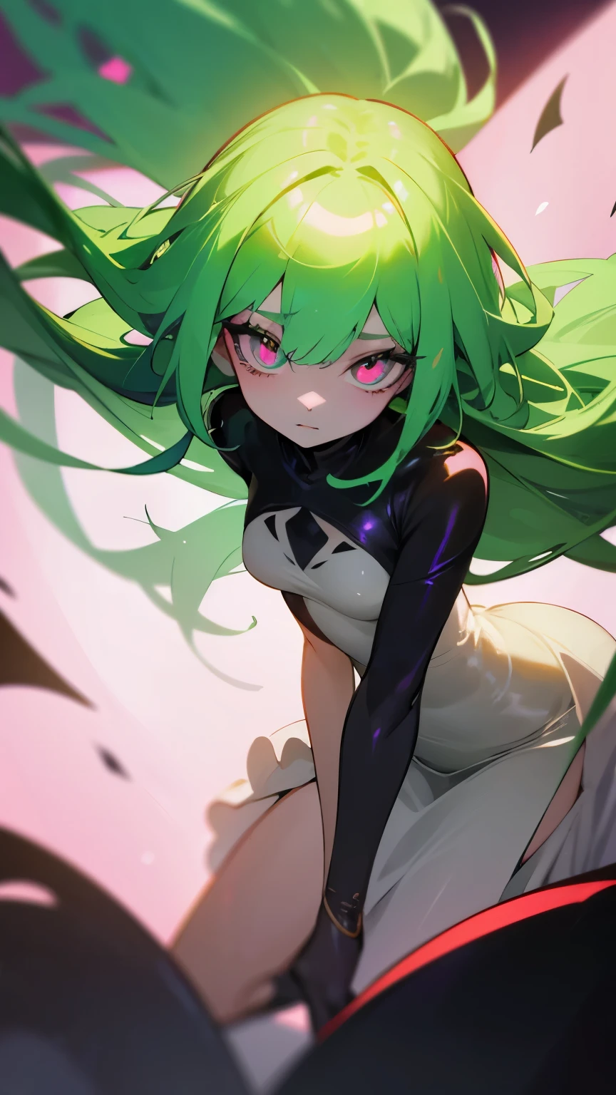 1girls, Tatsumaki, one punch man, green hair, green eyes, (black dress:0.7), (pelvic cutain:0.5), small breast