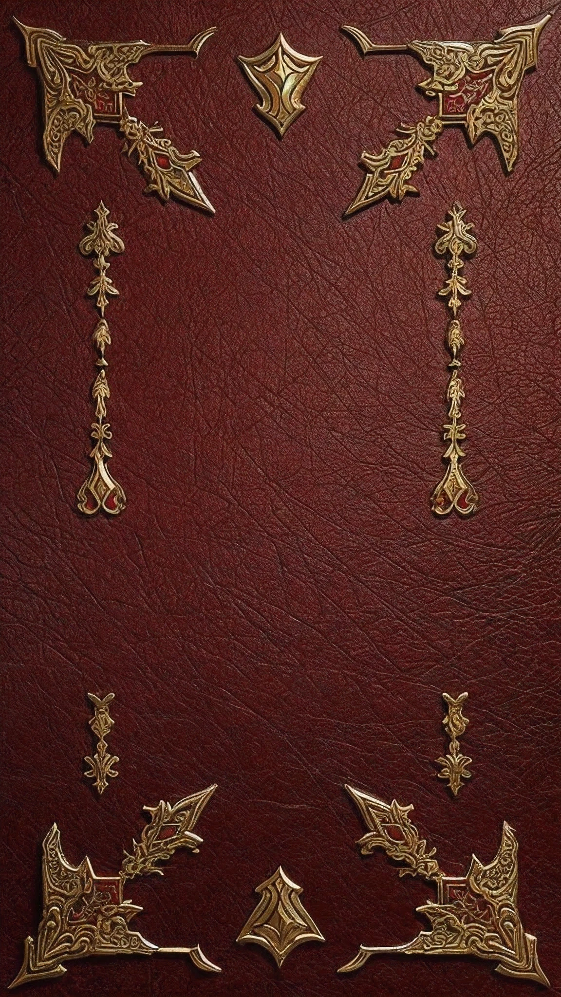 a garnet red background with antique leather texture and dragon patterns in golden details