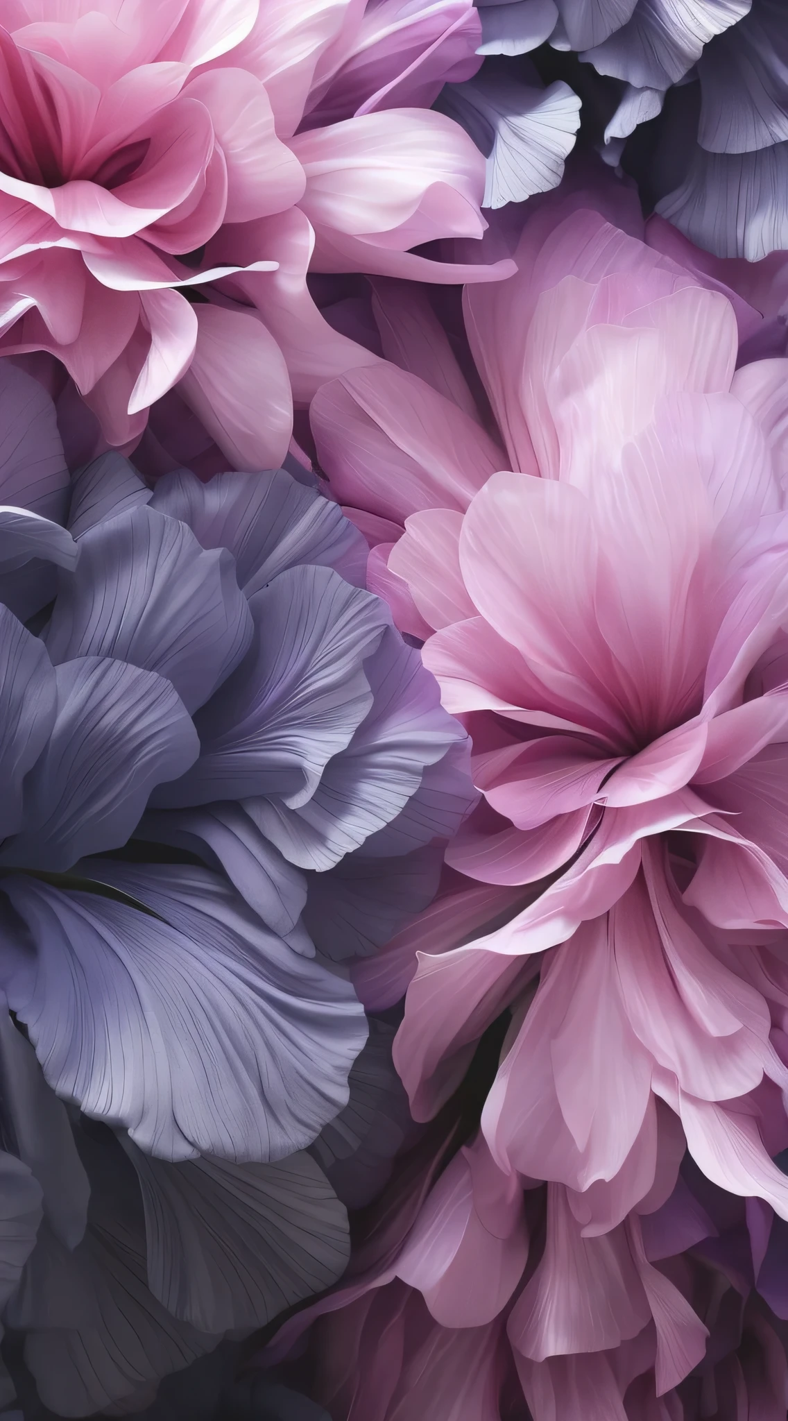 purple and pink flowers are arranged in a close up photo, soft flowers, swirling flowers, pink petals, pink and purple, floral dream, purple and pink, long petals, blooming flowers, flower petals, elegant flowers, magical flowers, in pastel colors, giant flowers, soft colors, detailed flowers, beautiful large flowers, floral explosion, flowery wallpaper, flowers around