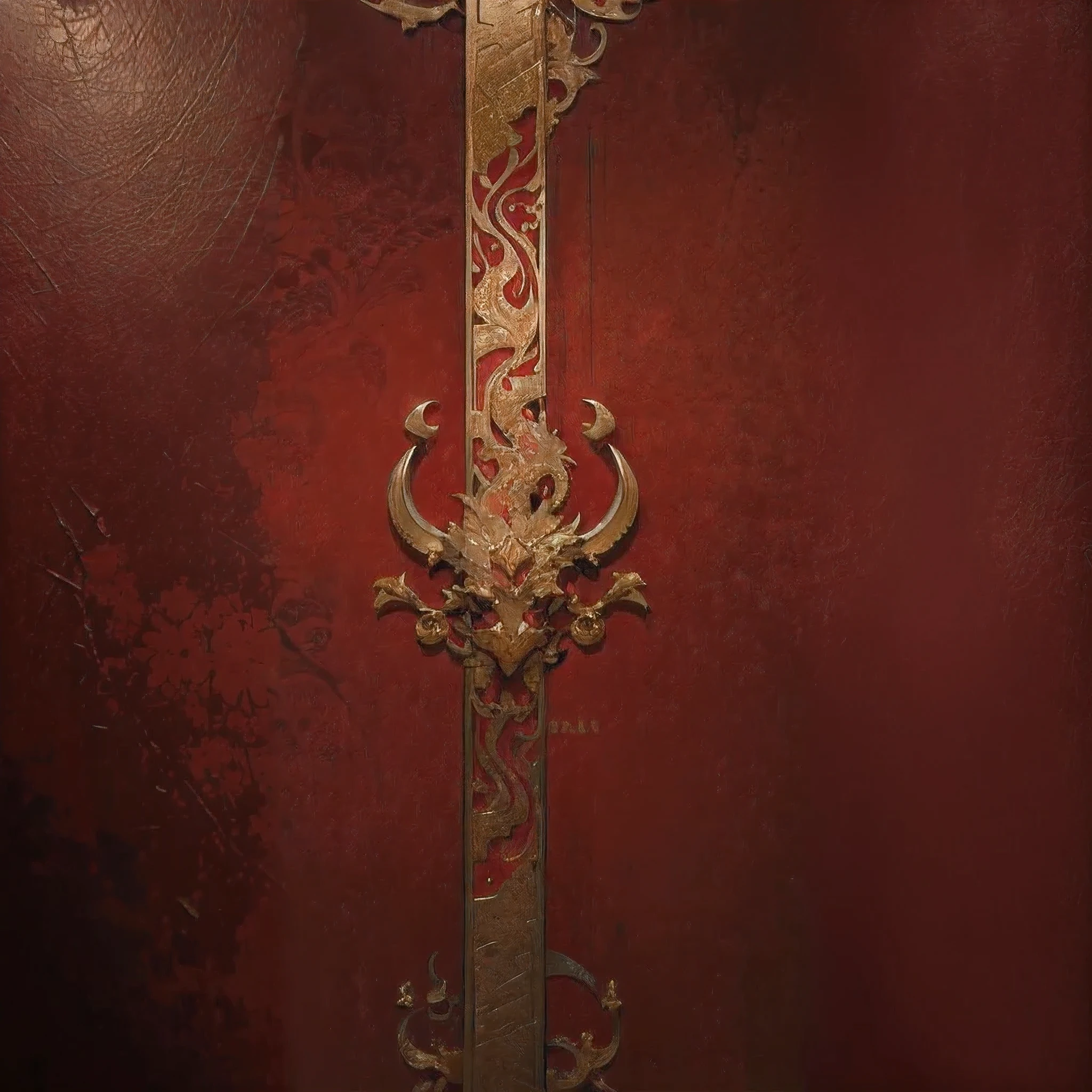 a garnet red background with antique leather texture black flowers ink patterns