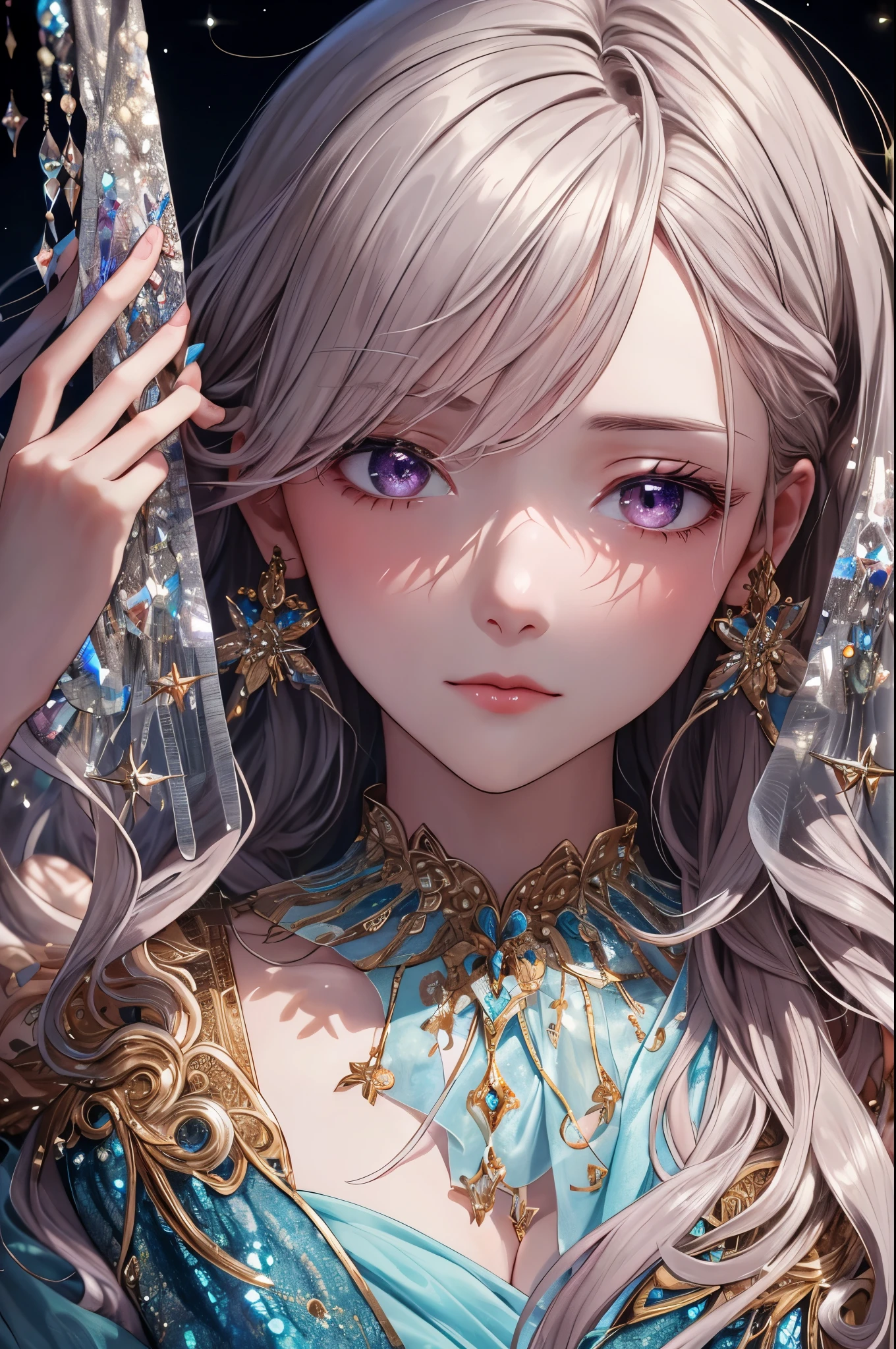 highest quality,amazing,very detailed,figure,cover,mysterious person,covered with translucent fabric,Crystals decorating hair,dreamy swirl,pastel colour,soft light,Evoking serene tranquility and elusive beauty,non-representative,Color and shape,expression of emotions,imaginative,very detaileded,