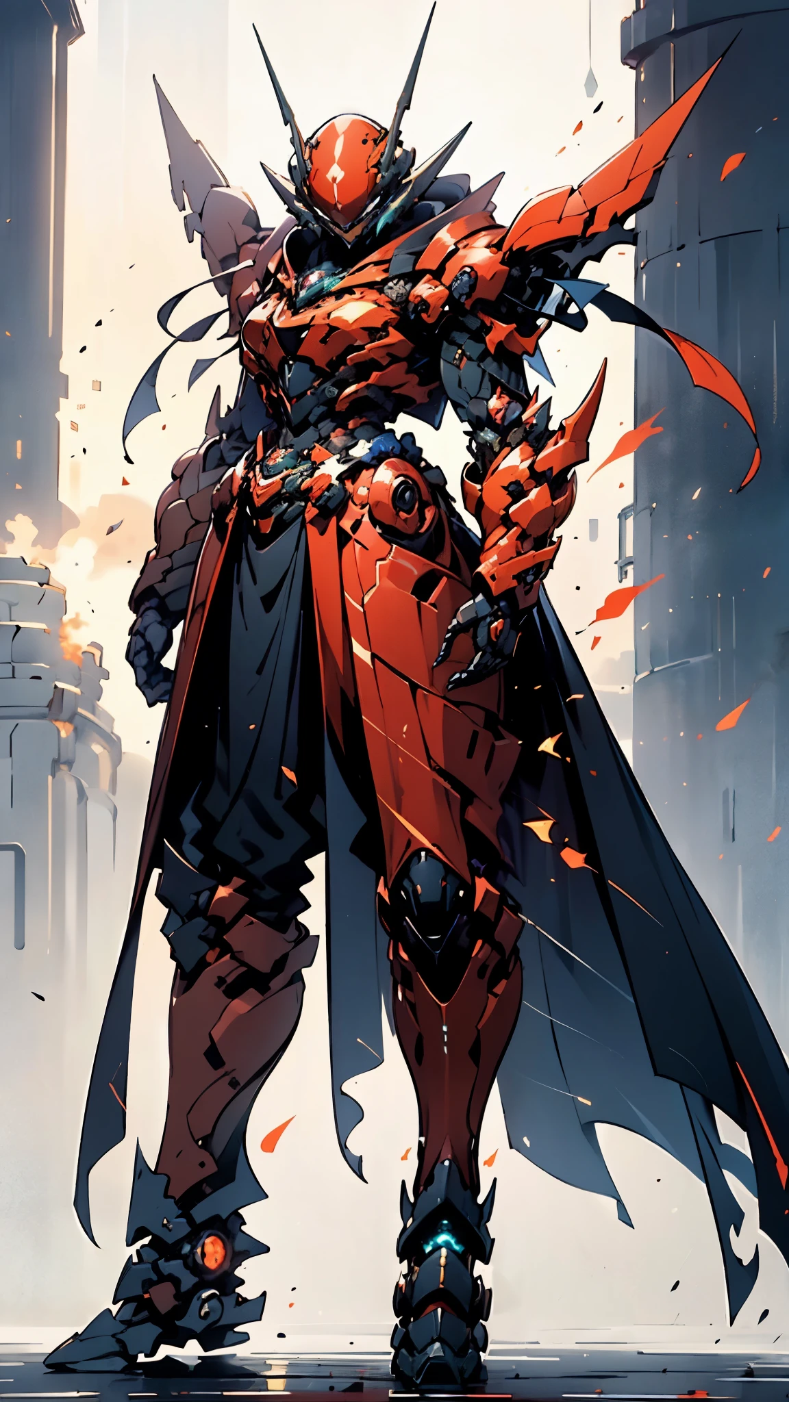 A woman adorned in fantasy-style full-body armor, a crown-concept fully enclosed helmet that unveils only her eyes, a composite layered chest plate, fully encompassing shoulder and hand guards, a lightweight waist armor, form-fitting shin guards, the overall design is heavy-duty yet flexible, ((the armor gleams with a golden glow, complemented by red and blue accents)), exhibiting a noble aura, she floats above a fantasy-surreal high-tech city, this character embodies a finely crafted fantasy-surreal style armored hero in anime style, exquisite and mature manga art style, (Queen bee mixed with Spider concept Armor, plasma, blood), ((Element, energy, elegant, goddess, femminine:1.5)), metallic, high definition, best quality, highres, ultra-detailed, ultra-fine painting, extremely delicate, professional, anatomically correct, symmetrical face, extremely detailed eyes and face, high quality eyes, creativity, RAW photo, UHD, 32k, Natural light, cinematic lighting, masterpiece-anatomy-perfect, masterpiece:1.5