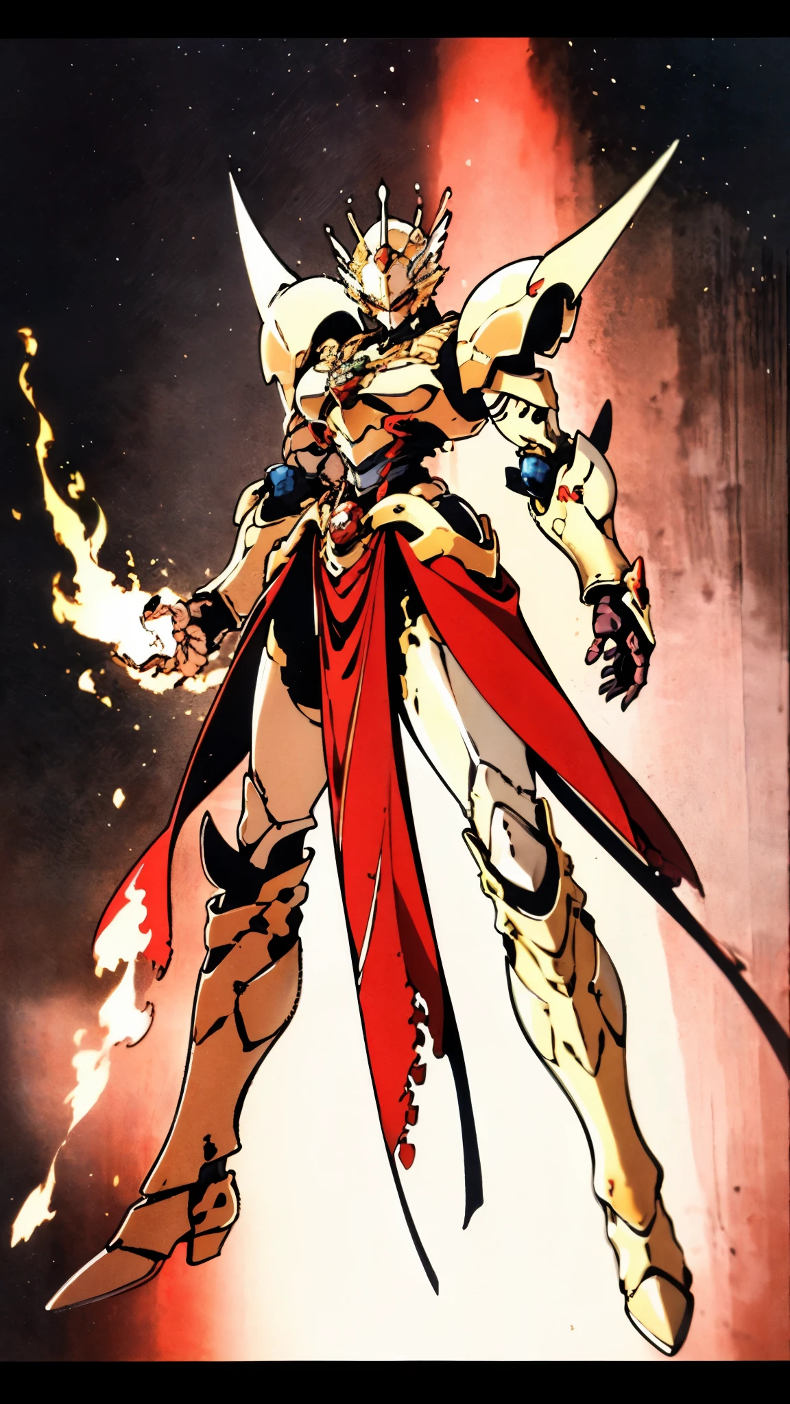 A woman adorned in fantasy-style full-body armor, a crown-concept fully enclosed helmet that unveils only her eyes, a composite layered chest plate, fully encompassing shoulder and hand guards, a lightweight waist armor, form-fitting shin guards, the overall design is heavy-duty yet flexible, ((the armor gleams with a golden glow, complemented by red and blue accents)), exhibiting a noble aura, she floats above a fantasy-surreal high-tech city, this character embodies a finely crafted fantasy-surreal style armored hero in anime style, exquisite and mature manga art style, (Queen bee mixed with Spider concept Armor, plasma, blood), ((Element, energy, elegant, goddess, femminine:1.5)), metallic, high definition, best quality, highres, ultra-detailed, ultra-fine painting, extremely delicate, professional, anatomically correct, symmetrical face, extremely detailed eyes and face, high quality eyes, creativity, RAW photo, UHD, 32k, Natural light, cinematic lighting, masterpiece-anatomy-perfect, masterpiece:1.5