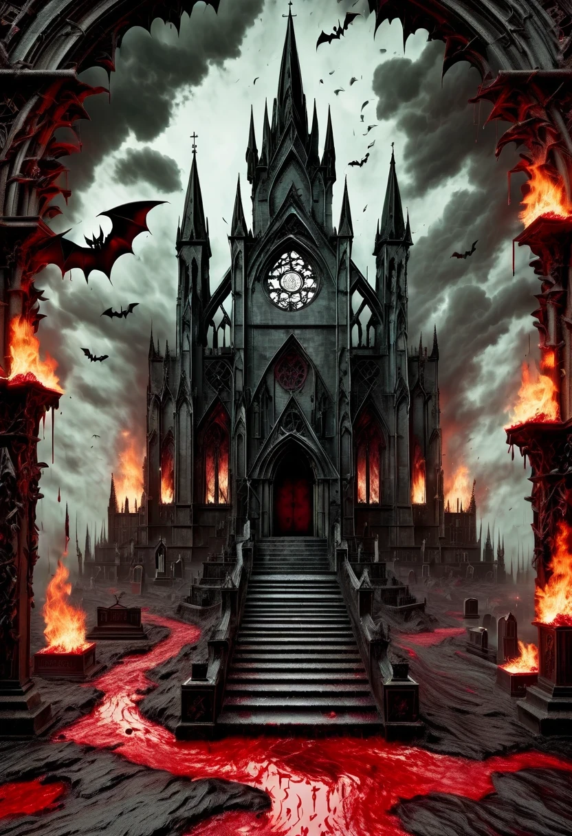 (Messenger from hell:1.4),cross,one个巨大的吸Blood鬼,looking from bottom to top,hell,magma,flame,(紫色flame:1.3),There is fresh Blood on the ground,Blood pool,dripping Blood,Gothic aesthetics,one、Rose、castle、cross、Blood、churchyard,gothic style的神秘、solemn and profound,gothic style,gothic style蕾丝的衣服、象征浪漫的Rose、grave、吸Blood鬼、witch、ruins、gothic cathedral,Gothic symbols series