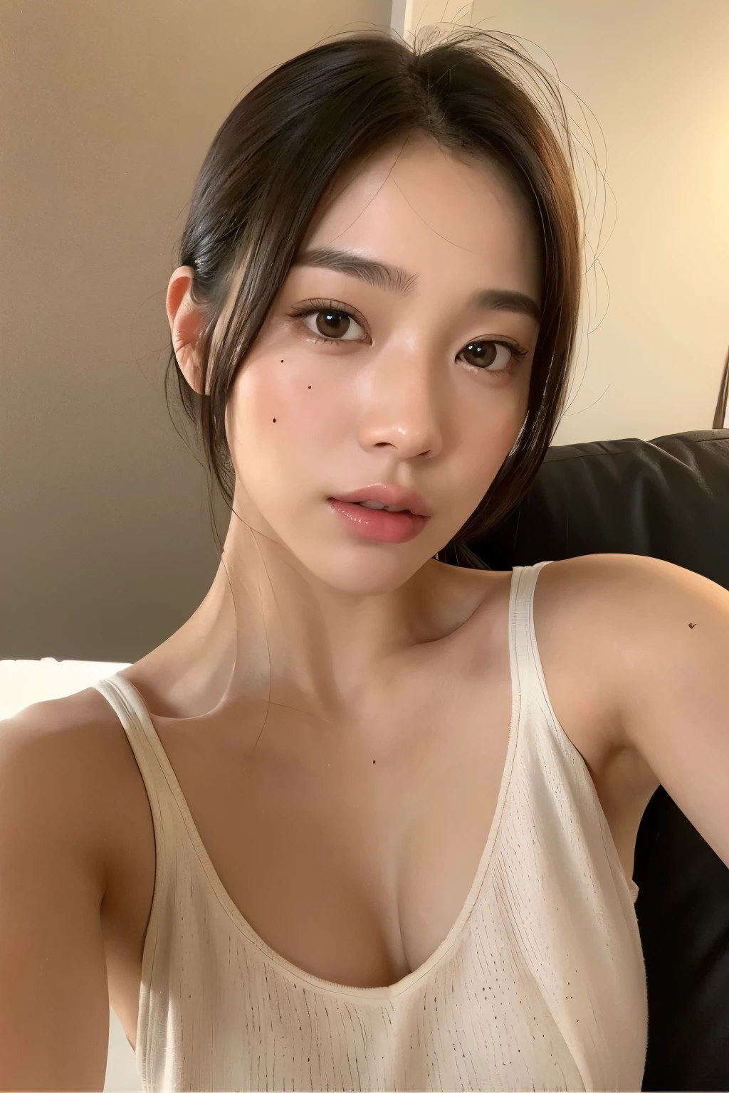 (Realistic skin: 1.3), (Natural skin: 1.4), (Beautiful girl: 1.5), (Selfie: 1.2)
A beautiful girl poses for a selfie, capturing her radiant and natural skin in a hyper-realistic manner. The image is rendered in top-quality, Ultra High Definition with an 8K resolution, allowing the intricate details of her skin texture to be seen in its entirety. Her skin glows with a healthy luster, and each pore, wrinkle, and freckle is rendered with precision and detail. The lighting in the scene is set to create a soft, warm glow that