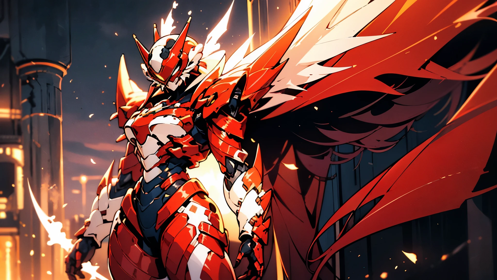 A woman adorned in fantasy-style full-body armor, a crown-concept fully enclosed helmet that unveils only her eyes, a composite layered chest plate, fully encompassing shoulder and hand guards, a lightweight waist armor, form-fitting shin guards, the overall design is heavy-duty yet flexible, ((the armor gleams with a golden glow, complemented by red and blue accents)), exhibiting a noble aura, she floats above a fantasy-surreal high-tech city, this character embodies a finely crafted fantasy-surreal style armored hero in anime style, exquisite and mature manga art style, (Queen bee mixed with Spider concept Armor, plasma, blood), ((Element, energy, elegant, goddess, femminine:1.5)), metallic, high definition, best quality, highres, ultra-detailed, ultra-fine painting, extremely delicate, professional, anatomically correct, symmetrical face, extremely detailed eyes and face, high quality eyes, creativity, RAW photo, UHD, 32k, Natural light, cinematic lighting, masterpiece-anatomy-perfect, masterpiece:1.5