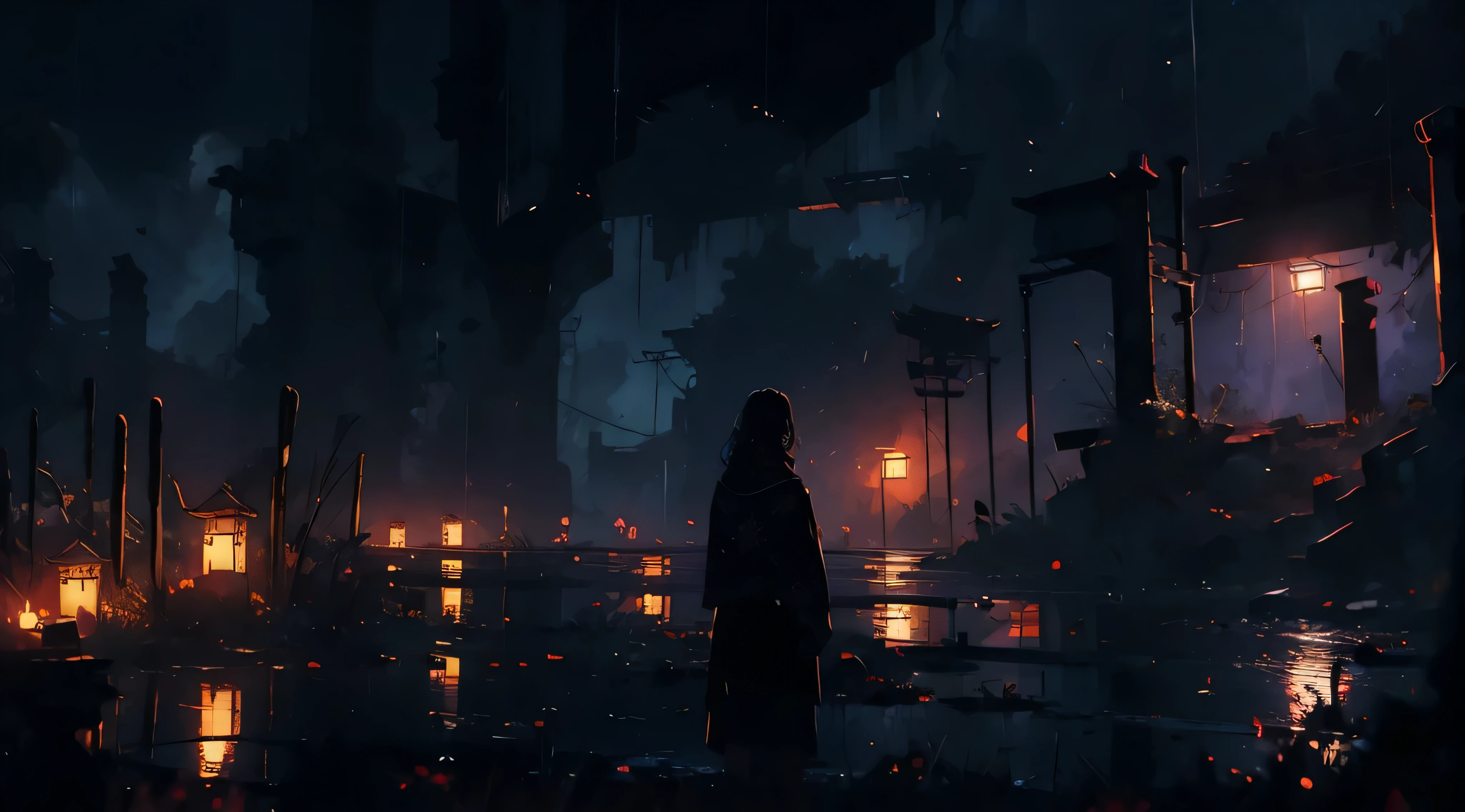 fundo, Unique atmosphere, nenhum personagem, Agonia, chuva, noite, Frio, ruins, Lua, desert apocalipse, contemplativo, tristeza, tristeza