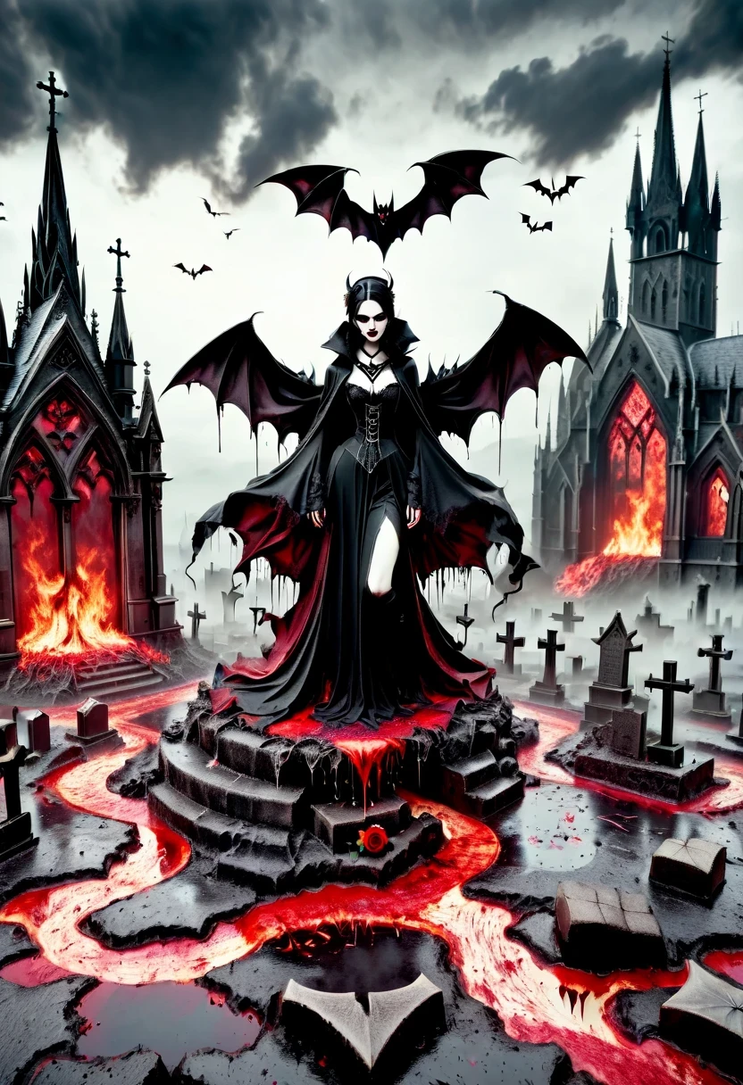 (Messenger from hell:1.4),cross,one个巨大的吸Blood鬼,looking from bottom to top,hell,magma,flame,(紫色flame:1.3),There is fresh Blood on the ground,Blood pool,dripping Blood,Gothic aesthetics,one、Rose、castle、cross、Blood、churchyard,gothic style的神秘、solemn and profound,gothic style,gothic style蕾丝的衣服、象征浪漫的Rose、grave、吸Blood鬼、witch、ruins、gothic cathedral,Gothic symbols series