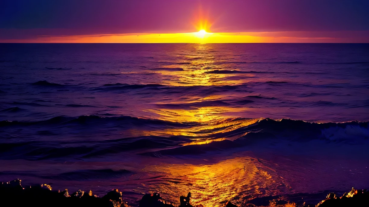 ((highest quality)), ((masterpiece)), (become familiar with), cinematic, landscape photography, A bright shooting star sinking into the sea seen from a ship,flat perspective of indigo night sky, Capture calm moments, now, wide angle shot, 8K ultra-high resolution, Digital single-lens reflex camera, In National Geographic photography style, evoking a sense of tranquility and awe, golden hour lighting, deep orange color palette, purple, and blues, Minimal and ultra-avant-garde art style, Multiple sophisticated filter effects to enhance mood and texture. unmanned, No Man, Not for women