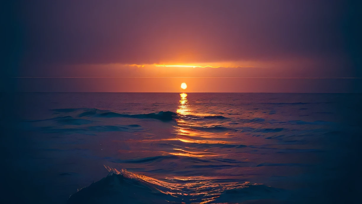 ((highest quality)), ((masterpiece)), (become familiar with), cinematic, landscape photography, A bright shooting star sinking into the sea seen from a ship,flat perspective of indigo night sky, Capture calm moments, now, wide angle shot, 8K ultra-high resolution, Digital single-lens reflex camera, In National Geographic photography style, evoking a sense of tranquility and awe, golden hour lighting, deep orange color palette, purple, and blues, Minimal and ultra-avant-garde art style, Multiple sophisticated filter effects to enhance mood and texture. unmanned, No Man, Not for women,rain,rain