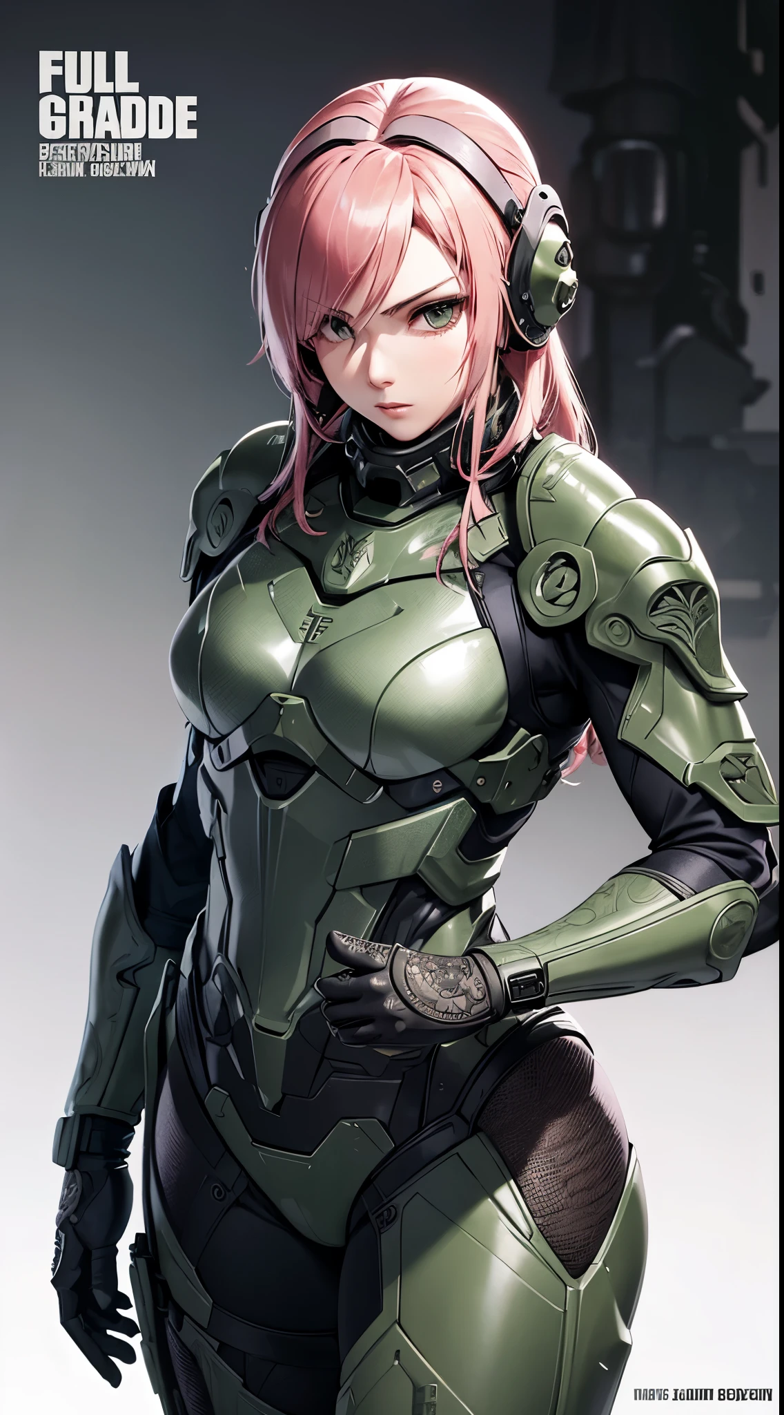 style of metal gear solid, (detailed intricate full cover tactical helmet:1.3), (pink hair), cowboy shot, dynamic pose, 1girl, solo, ray tracing, (masterpiece), (best quality), (detailed), (detailed tactical gear:1.1), (body armor:1.1), combat pants, gloves, (intricate background:1.1), 