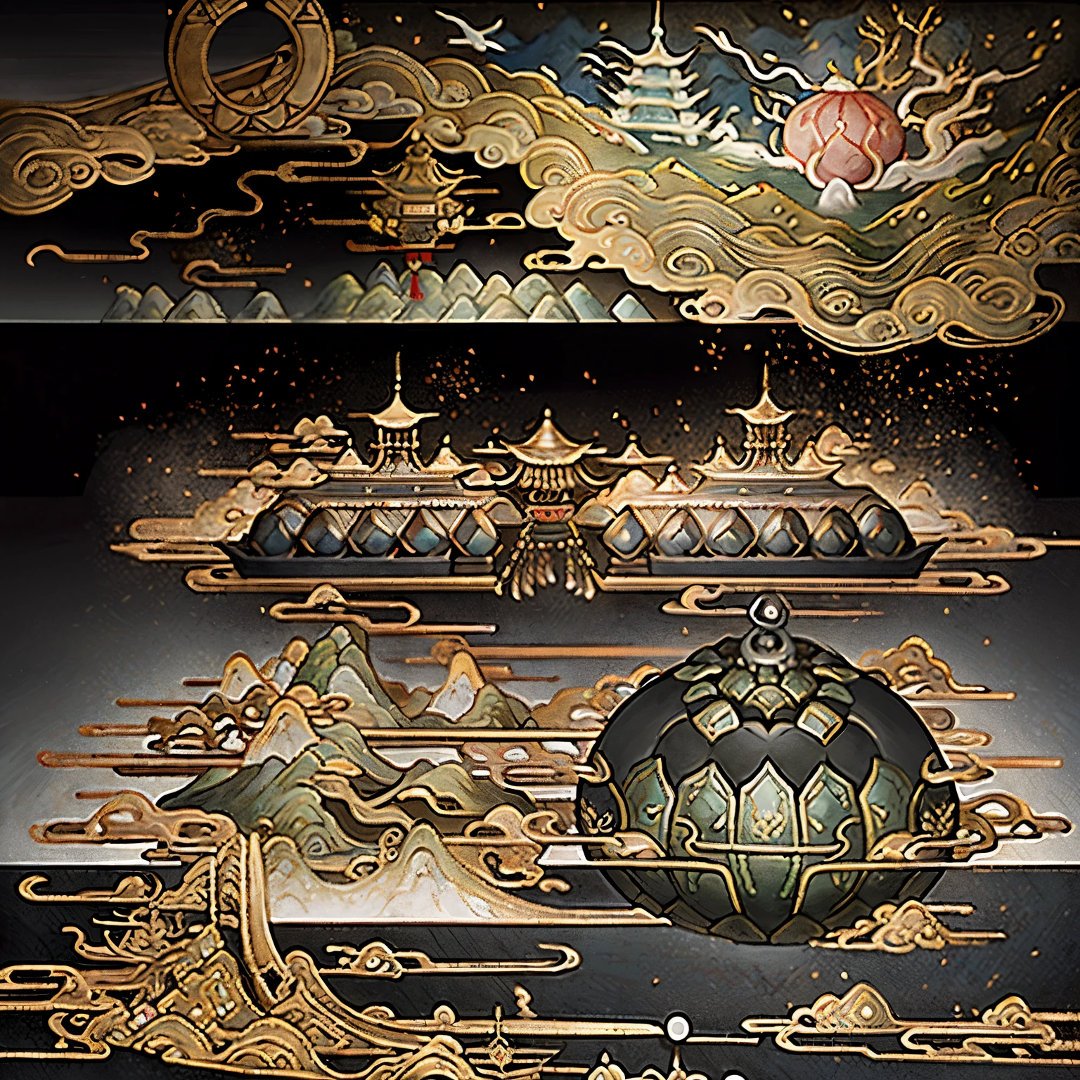 ancient chinese paintings, ancient chinese background, ((Mountain)), river, auspicious cloud, (((大きなGrenadesの木))).(((Grenades))),pavilion, sunlight, masterpiece, Super detailed, magnificent composition, ultra hd, high quality, very detailed, official art, unified 8k wallpaper, Super detailed, 32k -- v6