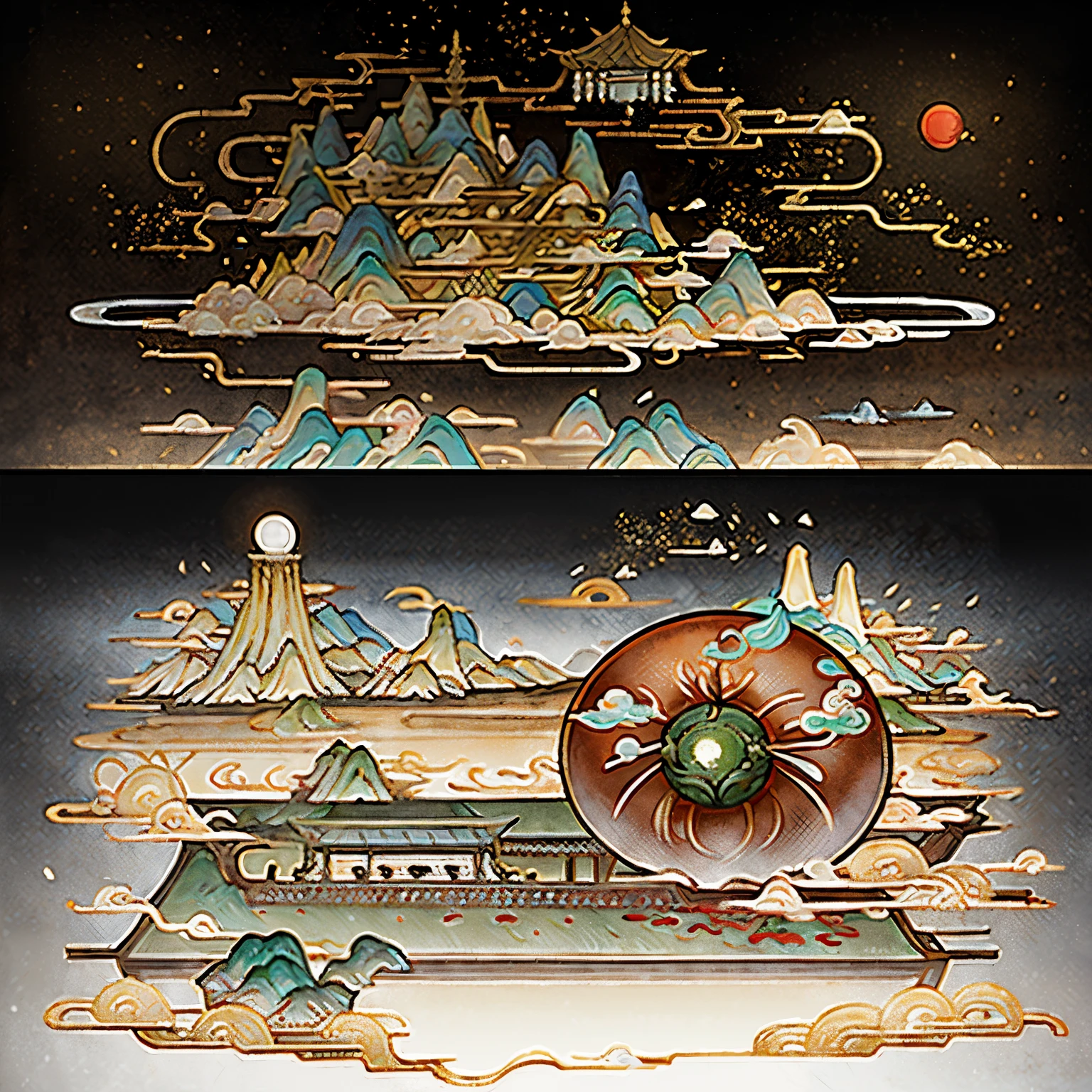 ancient chinese paintings, ancient chinese background, ((Mountain)), river, auspicious cloud, (((大きなGrenadesの木))).(((Grenades))),pavilion, sunlight, masterpiece, Super detailed, magnificent composition, ultra hd, high quality, very detailed, official art, unified 8k wallpaper, Super detailed, 32k -- v6
