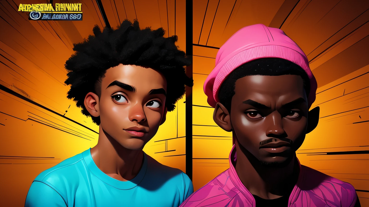 Two young African men in Prison, (comic art style), full color, hand drawn, bright vector, portrait of a dark-skinned, black.