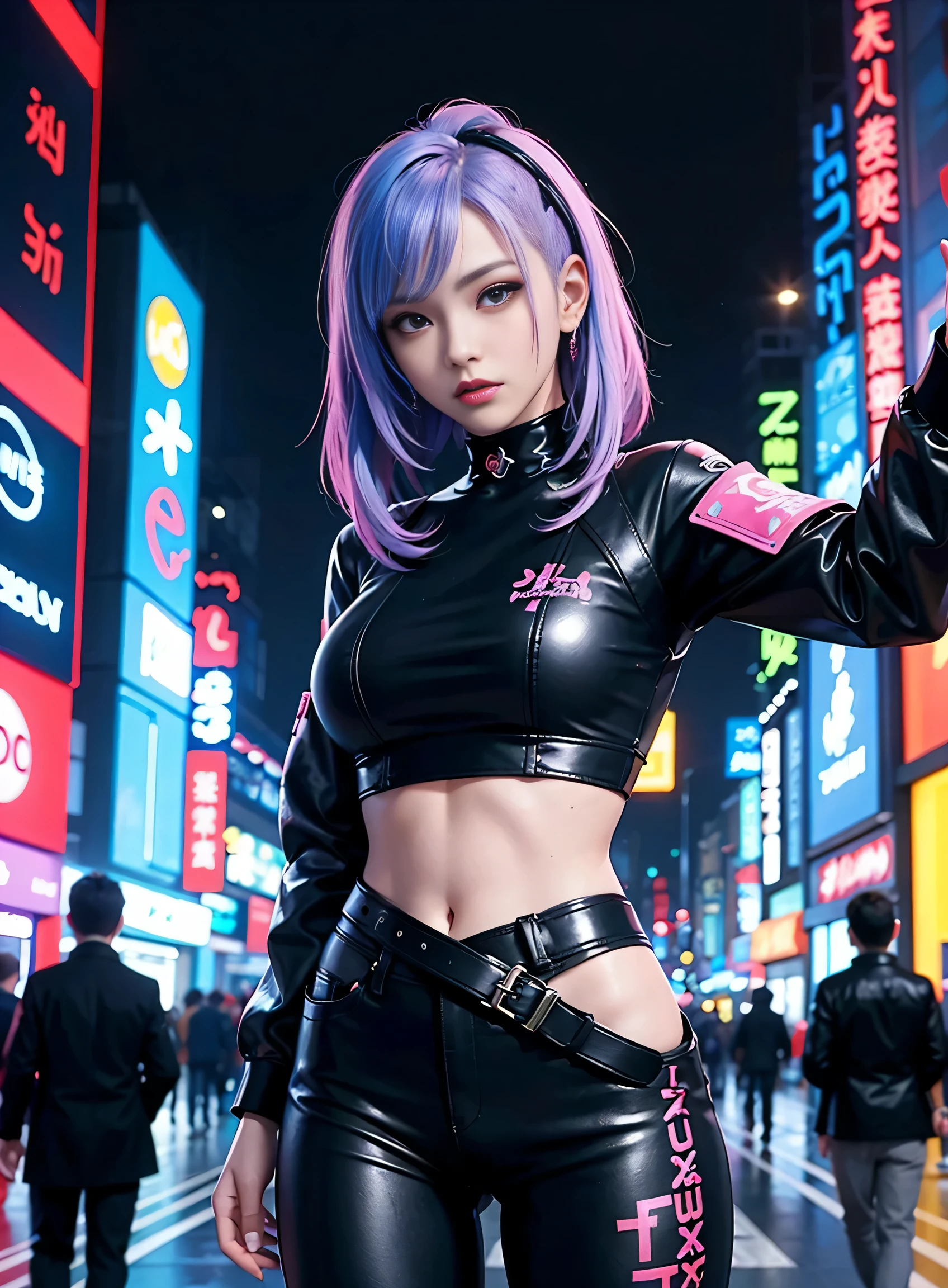 sfw, masterpiece, best quality, ((2 cyberpunk girls standing together taking selfie portrait)), ((((Harajuku-inspired cyberpunk clothing)))), bold colors and patterns, eye-catching accessories, trendy and innovative hairstyle))), dazzling Cyberpunk cityscape, skyscrapers, glowing neon signs, LED lights, anime illustration, detailed skin texture, detailed cloth texture, beautiful detailed face, intricate details, ultra detailed, cinematic lighting, strong contrast, wearing bra,((skinny waist)), young asian girl, ((big breasted)),