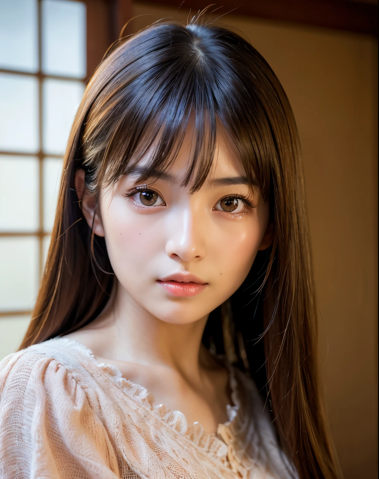 best quality, face focus, soft light, ultra high res, (photorealistic:1.4), RAW photo,
1japanese girl, solo, cute, (pupil, lights in the eyes), detailed beautiful face, (),(high resolution detail of human skin texture),
(long hair),
indoor,
Damask Shirt Dress,
(portrait)