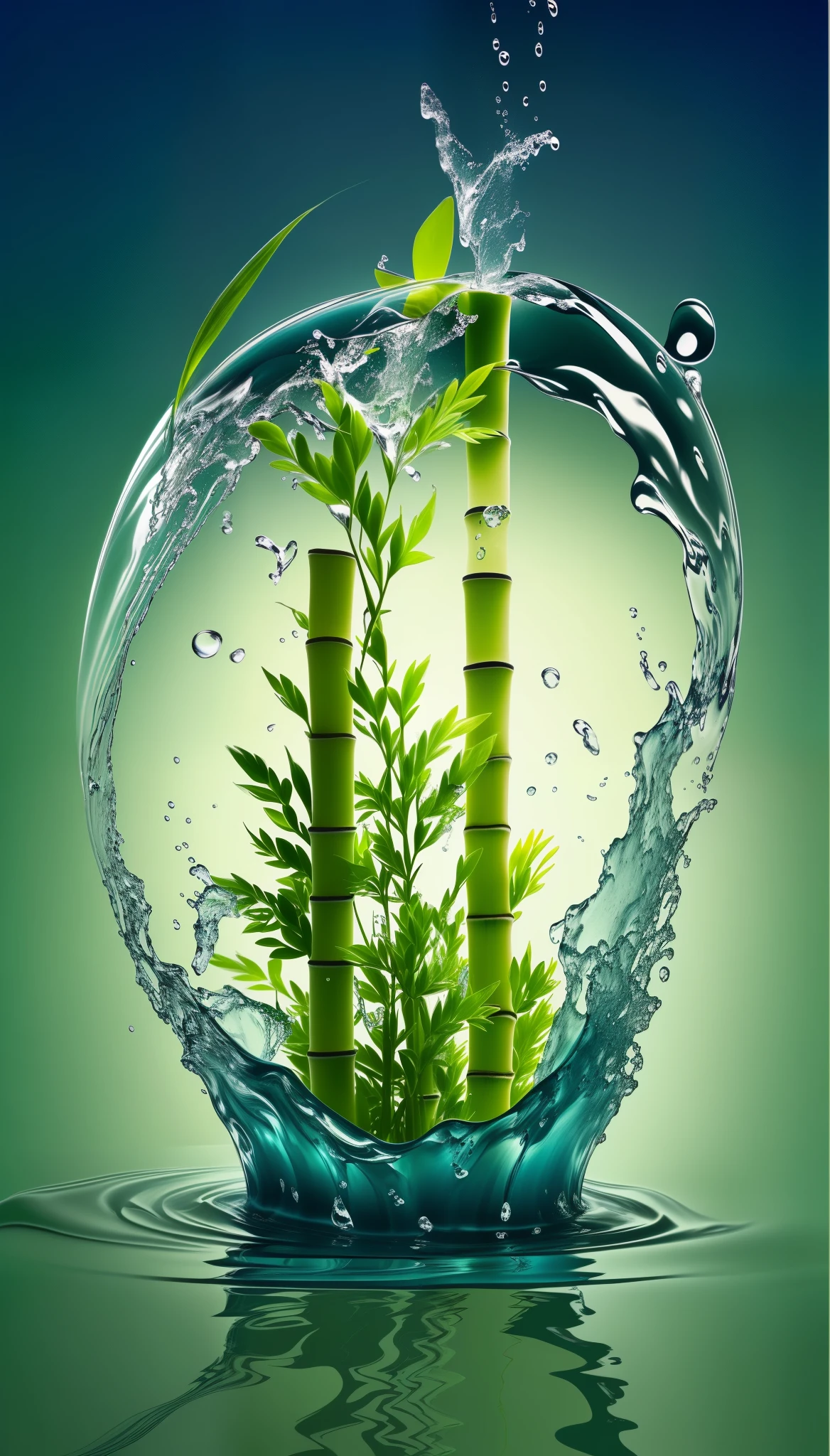 Primer plano de plantas salpicadas de agua encima, Manipulation of water art, Water Art Photoshop, Amazing water art, photoshop agua arte, Made of bamboo, photoshop water manipulation, bamboos, tratamiento de aguas, Energetic aquatic plants, fondo de pantalla HD, Amazing wallpapers, hermoso fondo de pantalla, papel tapiz de alta calidad, aguas verdes, papel tapiz de alta calidad, Water drives water swirling