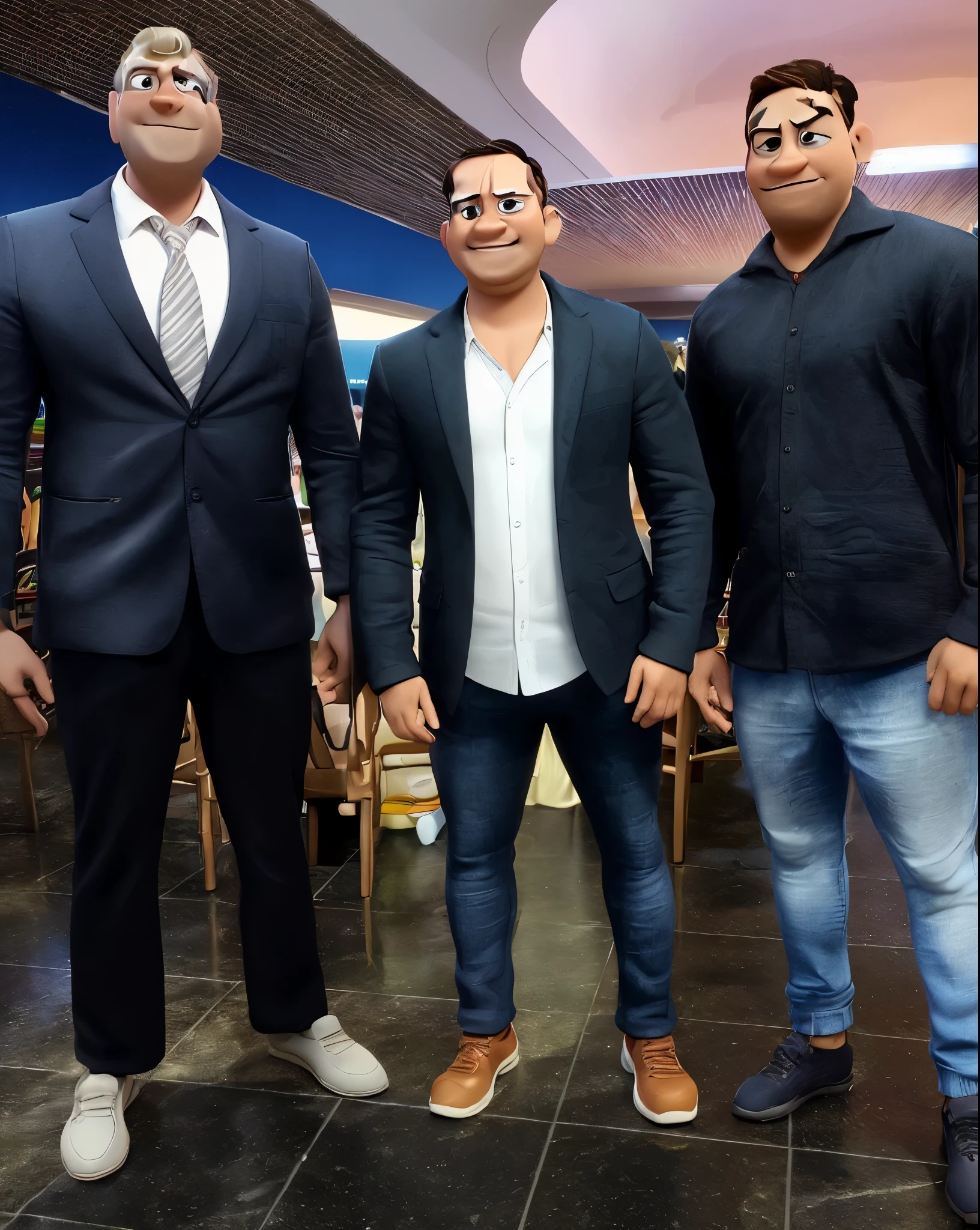 3 homem no estilo disney pixar, cartoon, alta qualidade fundo animado
