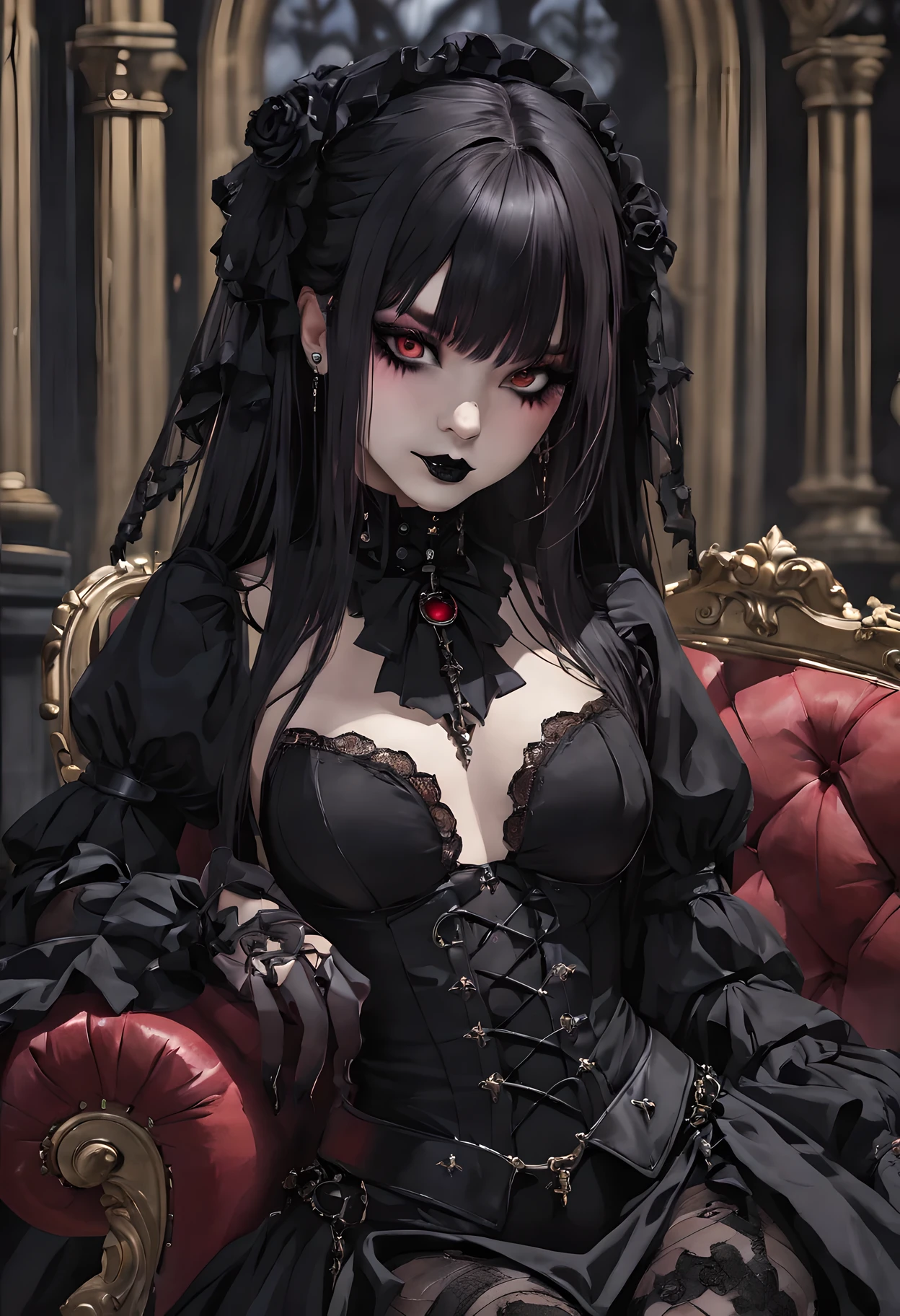 masterpiece, best quality, Gothic aesthetics, 1 in gothic clothing、Girl with heavy black makeup, Gothic world, Gorgeous,