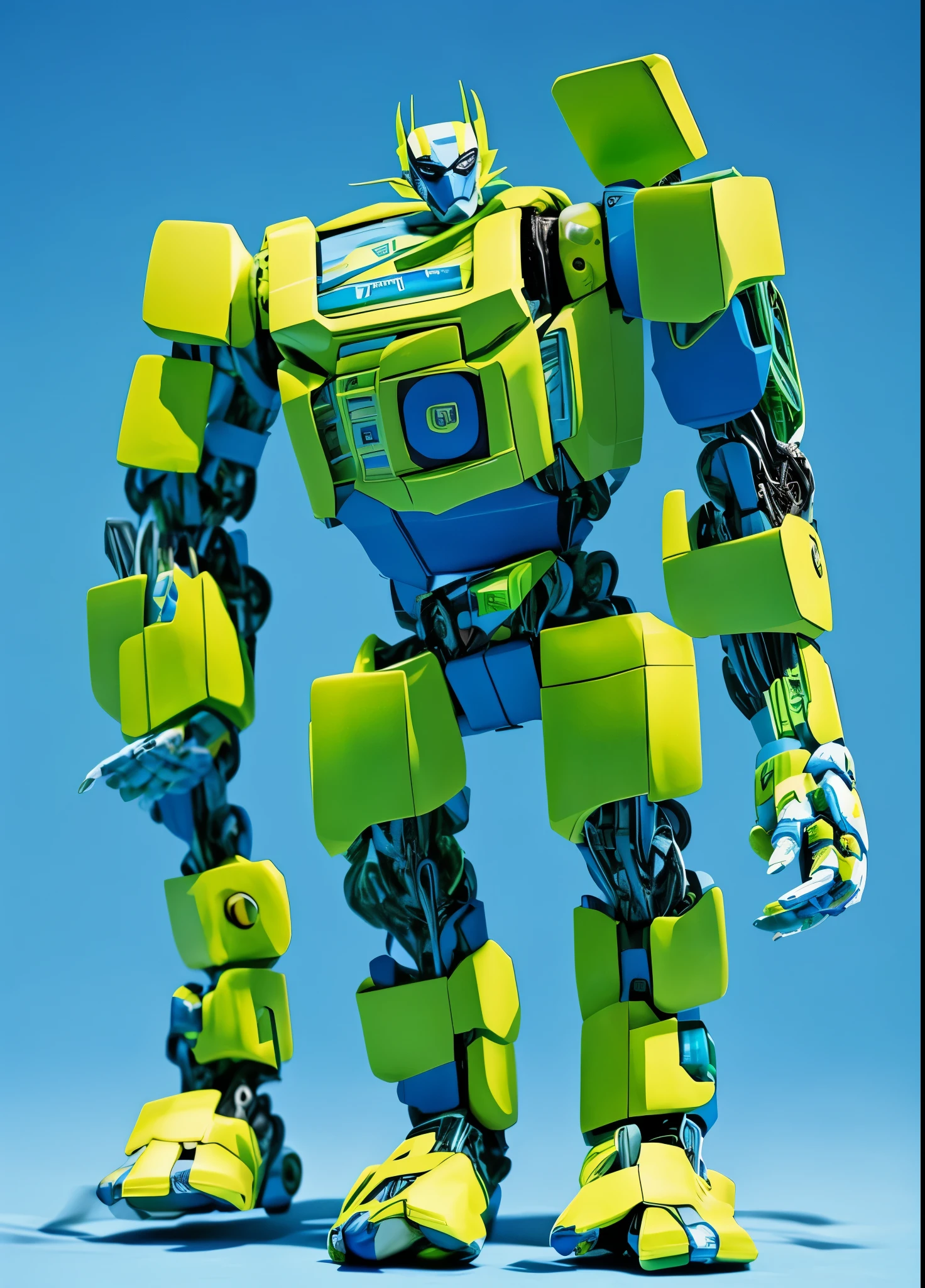 Roboto, Brasileiro, enferrujado, abandonado, cavaleiro,bem detalhado, Transformers,4k, usando as cores branco amarelo azul verde, Realistic legs and feet