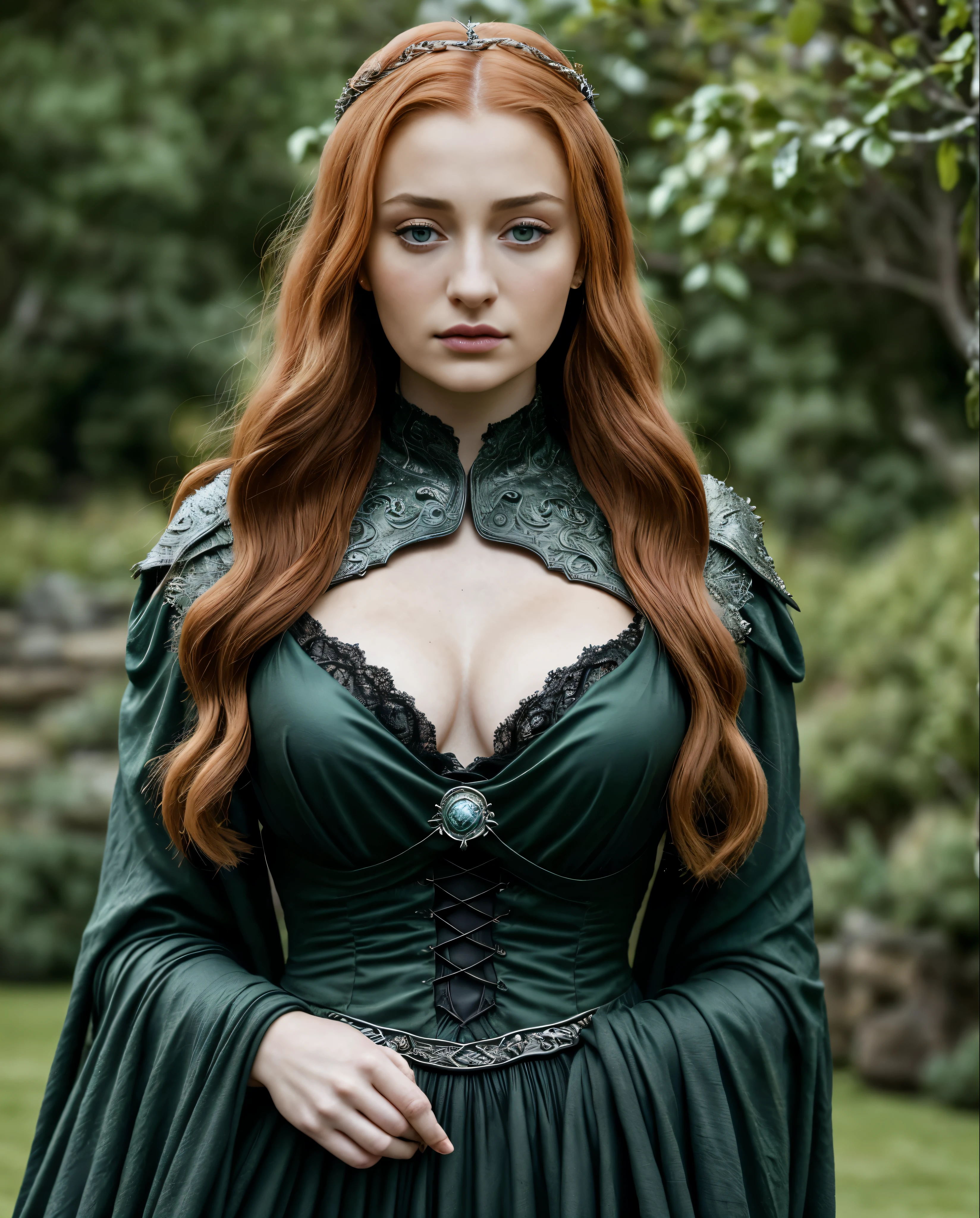 Sansa Stark, Sansa Stark played by Sophie Turner, Royal Satin dress, Perfect eyes, flawless Beauty, pierced eyes, Masterpiece, Sansa Stark, Gorgeous woman, queen, Queen Lady, Princess of Dragonstone, black mole on breast, The Unburnt, Queen of Meereen, Queen of the Andals, the Rhoynar and the First Men (claimant), Protector of the Seven Kingdoms (claimant), Khaleesi of the Great Grass Sea, Breaker of Shackles, Mother of Dragons, The One Who Was Promised, Lady of Dragonstone , 45 years Old, she is a Full growned lady now, beautiful mature lady, the queen, milf beauty, mature queen, Best quality, a small, charming Beauty, a captivating woman, fully ripen milf body, lustful queen, alluring appearance, unrivaled beauty, wonderful breasts, large breasts, mediaeval erotic costumes, a Game of Thrones-inspired costume, a close-up of a woman from the middle ages, Sansa Stark, Stark, resembles Sophie Turner, Sophie Turner, scene from "Game of Throne," deep cleavage, warrior princess, healthy body, perfect thick body, attractive figure, fleshy body, style of "Game of Throne," beautiful lady, beautiful woman, mediaeval clothes, stunning woman, 8K, insane details, dress made of clothes and jewelry, perfect hair, styled hair, high clarity eyes, perfect hands, perfect fingers, perfect eyes