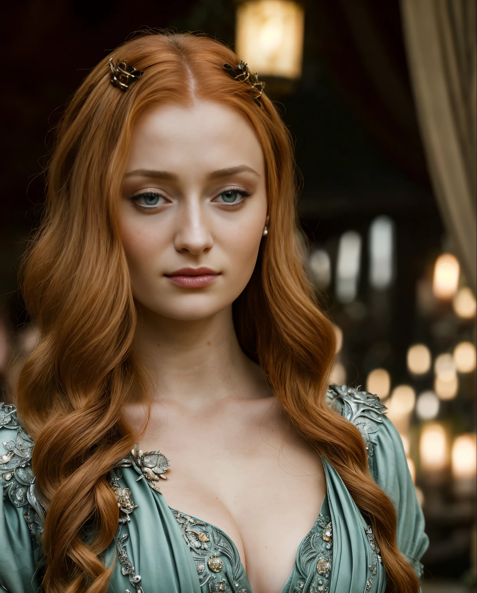 Sansa Stark, Sansa Stark played by Sophie Turner, Royal Satin dress, Perfect eyes, flawless Beauty, pierced eyes, Masterpiece, Sansa Stark, Gorgeous woman, queen, Queen Lady, Princess of Dragonstone, black mole on breast, The Unburnt, Queen of Meereen, Queen of the Andals, the Rhoynar and the First Men (claimant), Protector of the Seven Kingdoms (claimant), Khaleesi of the Great Grass Sea, Breaker of Shackles, Mother of Dragons, The One Who Was Promised, Lady of Dragonstone , 45 years Old, she is a Full growned lady now, beautiful mature lady, the queen, milf beauty, mature queen, Best quality, a small, charming Beauty, a captivating woman, fully ripen milf body, lustful queen, alluring appearance, unrivaled beauty, wonderful breasts, large breasts, mediaeval erotic costumes, a Game of Thrones-inspired costume, a close-up of a woman from the middle ages, Sansa Stark, Stark, resembles Sophie Turner, Sophie Turner, scene from "Game of Throne," deep cleavage, warrior princess, healthy body, perfect thick body, attractive figure, fleshy body, style of "Game of Throne," beautiful lady, beautiful woman, mediaeval clothes, stunning woman, 8K, insane details, dress made of clothes and jewelry, perfect hair, styled hair, high clarity eyes, perfect hands, perfect fingers, perfect eyes