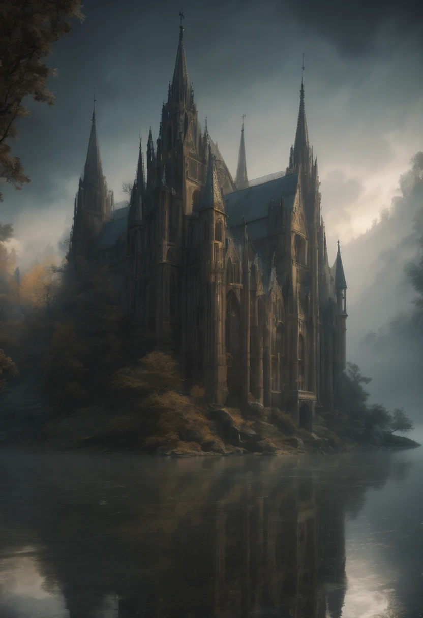 1girl, gothic aesthetic, insanely_detailed view of a holy divine gothic_cathedral full_of gargoils; intricate night_scene, detailed medieval fantasy background, hyperdetailed; by Kim Keever Antoine Collignon Wadim Kashin Tim Burton Peter Mohrbacher, realism; incredible composition; dynamic lighting; meticulously composed concept art, indigo, fascinating stars, masterpiece, mystic fog, digital illustration, Reflections, cell-shaded, Volumetric lighting
