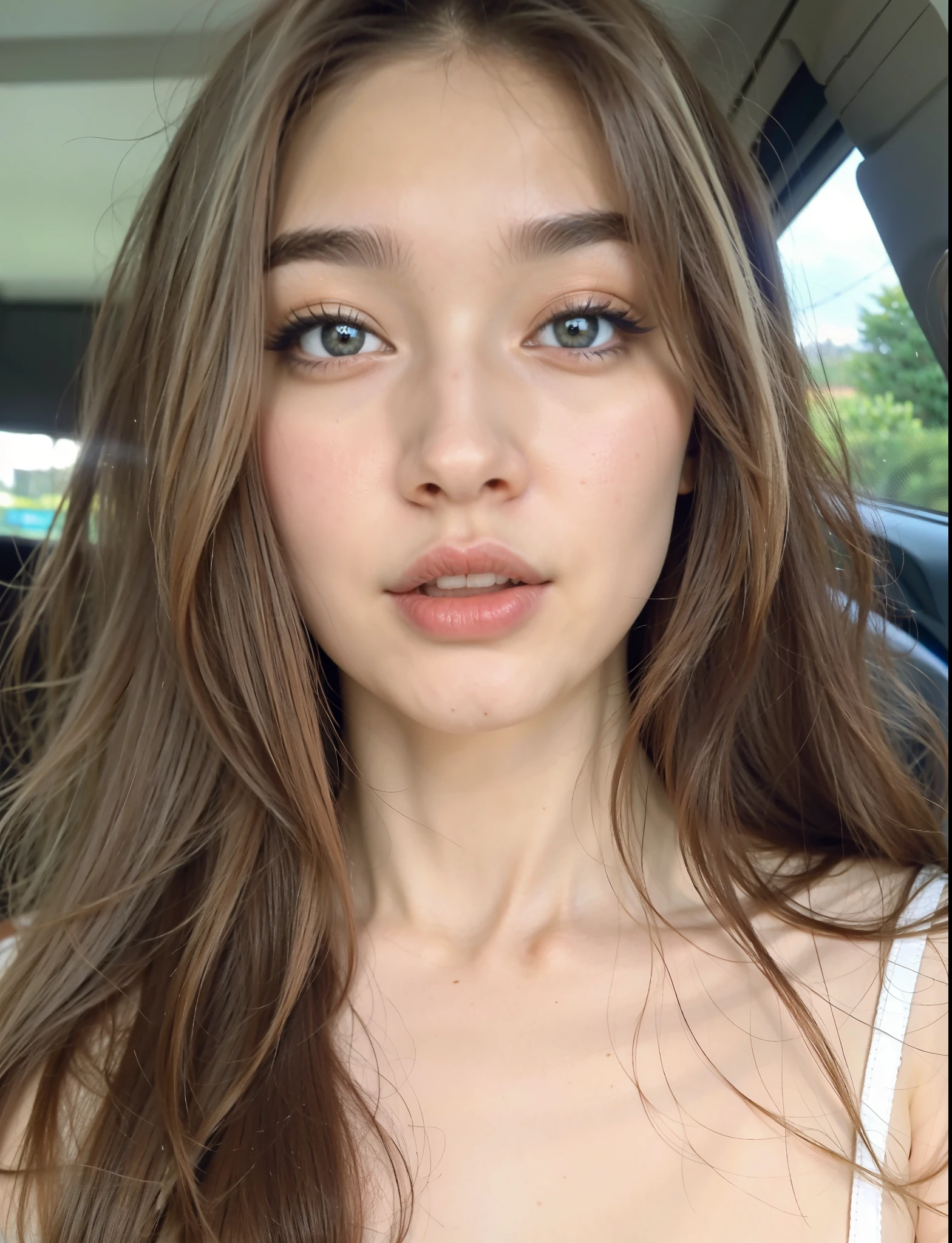 un primer plano de una mujer con cabello largo y una camiseta blanca, joven y adorable rostro coreano, Hermosa mujer surcoreana, hermosa joven coreana, hermoso rostro estetico, thin pale lips, rasgos de la cara coreana, pale korean adorable face, hermosa joven coreana, pale round face, asian beautiful face, maquillaje popular de corea del sur, maquillaje coreano popular, nice-fine-sweetheart