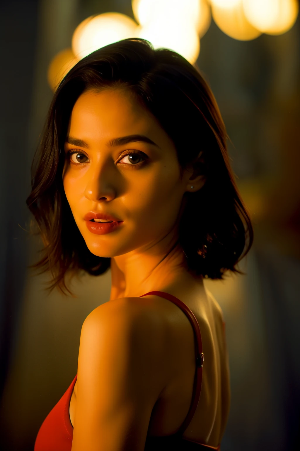 Mulher linda, cabelo da cor vermelho, olhos azuis, pele da cor negra, boca carnuda, fazendo pose