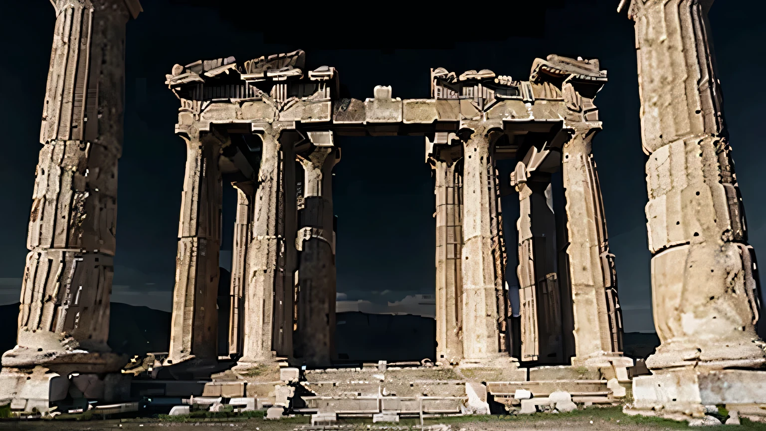 A dark landscape image of an ancient greek society deeply connected to stoicism, black and white, ancient greek architecture