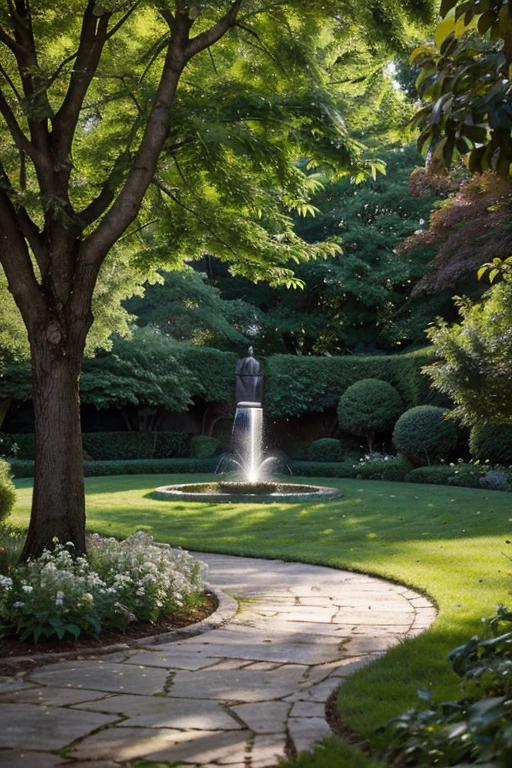 Create a breathtaking image of a lush, vibrant garden filled with a variety of colorful flowers and trees. The garden is surrounded by tall, ancient trees that provide shade and create a sense of seclusion. The sunlight filters through the leaves, casting dappled shadows across the garden. In the center of the garden, there is a large fountain with a statue of a mythical creature at its center. The water is crystal clear, and the sound of the fountain's gentle splashing creates a soothing melody that fills the air.
The flowers are a mix of exotic and traditional varieties, with vibrant colors and delicate petals. There are roses, daisies, sunflowers, and lilies, among others, each one more beautiful than the last. The trees are adorned with hanging vines and flowering branches, creating a canopy of color and texture. In the distance, there is a small pond with a family of swans gliding gracefully across the water.
The garden is surrounded by a low stone wall, covered in moss and vines, giving it a sense of age and history. The pathways are made of stone and gravel, leading visitors on a winding journey through the garden. There are benches and seating areas throughout, inviting visitors to sit and take in the beauty of the garden.
The overall mood of the garden is one of peace and tranquility, a place where visitors can escape the stresses of everyday life and connect with nature. The color palette is soft and calming, with shades of green, blue, and purple, and the lighting is warm and inviting. The garden is a place where visitors can relax, rejuvenate, and connect with the natural world