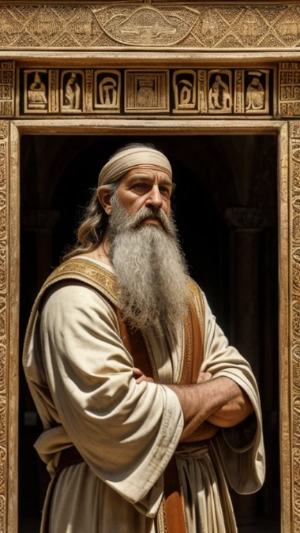 (best quality,4k,8k,highres,masterpiece:1.2),ultra-detailed,(realistic,photorealistic,photo-realistic:1.37),Diogenes,philosopher,individual freedom,inner virtue,crowded marketplace,historical realism,detailed ancient architecture,authentic Greek setting,bright sunlight,warm golden tones,bustling crowd,historical accuracy,pillars,colonnades,ancient marketplace,aesthetic mosaics,dainty sculptures,authentic ancient clothing,philosophical book,multiple conversations,engaging dialogue,wisdom,human connection,distinct facial expressions,expressive body language,majestic beard,piercing eyes,thoughtful expression,intense gaze,deep wrinkles,robe and sandals,Greek language signage,authentic crowd noises,energy,sunshine filtering through the arches,soft shadows,organic textures,skilful brushwork,dynamic composition,vivid colors,realistic portrayal of Diogenes' teachings