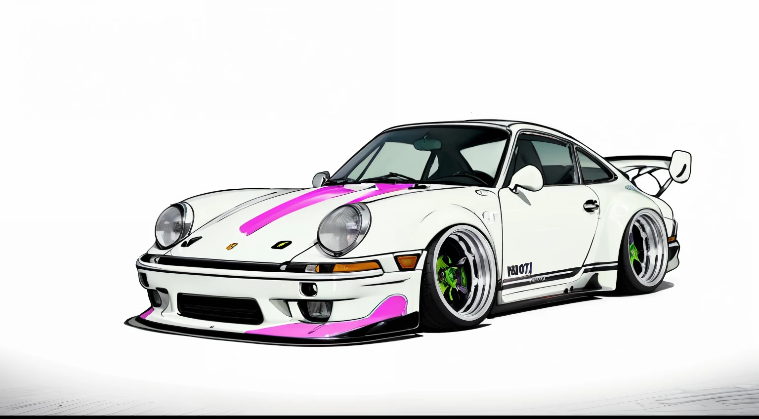 nvinkpunk, painting of a city with a pastel colored Porsche 911 rwb rotting,wide bodykit, large wheels, high quality,