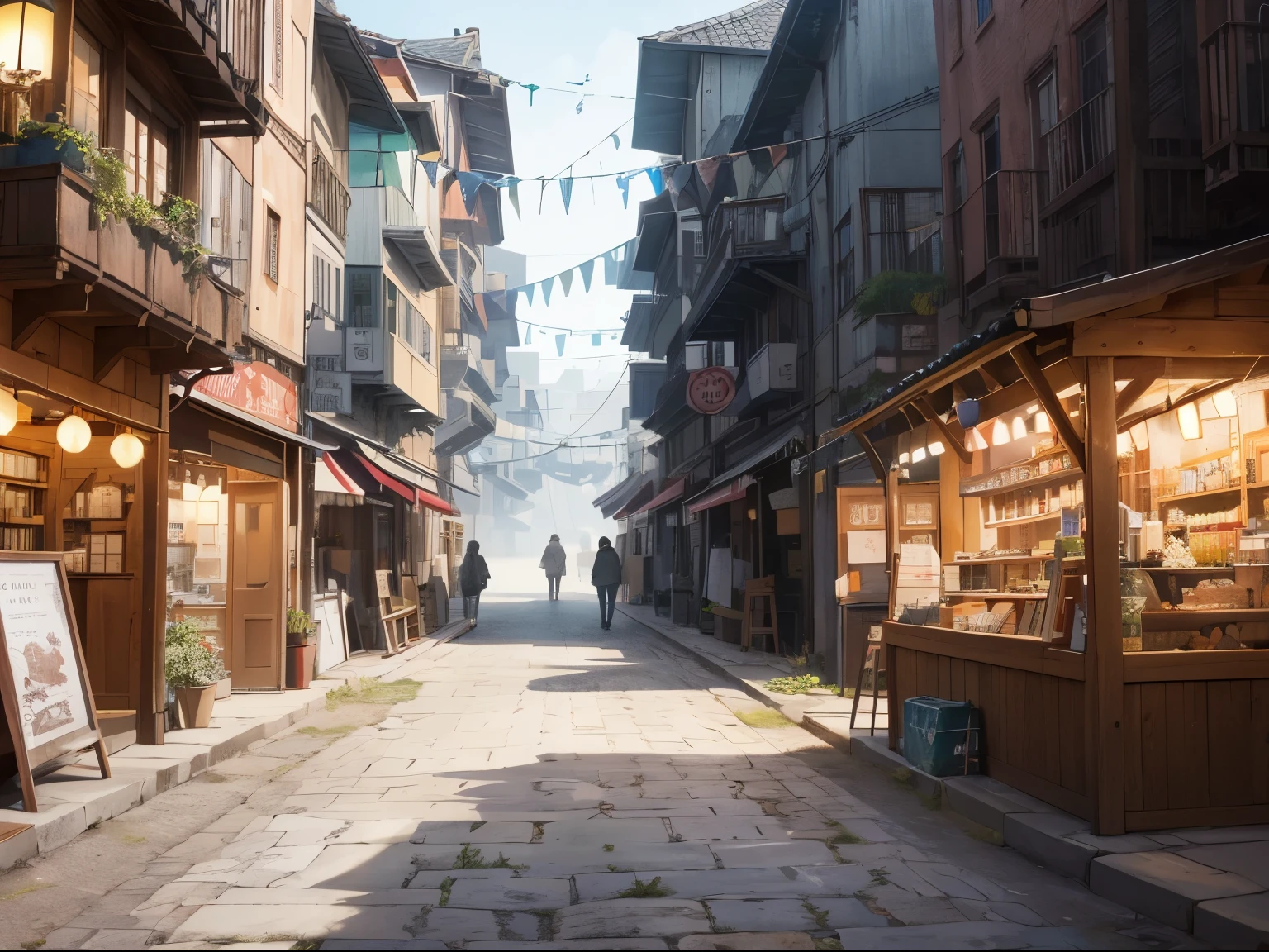 Background, Isekai market, very wide road, various medevial stalls, cobblestone floor, rough floor, ((day)), ((wide vibrant colour range)), rich details, beautiful illustration, digital drawing, Natural human perspective in an isekai ancient capital town, capturing the essence of Magi anime and magical world, Detailed visuals of ancient architecture, cobbled streets, and bustling market activity during the day. Enhanced with the glow of magical lanterns, creating a mystical ambiance.Spirited Away art style, Your Name art style:1.3, ((isekai world)), Wide street view from a high building, providing a glimpse into the mesmerizing and vibrant world, greek architecture, depth of field, cinematic lighting, motion blur, god rays, ray tracing, reflection light, first-person view, cut-in, wide shot, perspective, Eye-Level Shot, Eye-Level Shot, award winning, best quality, highres, high details, super detail, masterpiece, Light, HDR, intricate details, cinematic lighting effects, HD image quality, soft light, tyndall effect, dreamy, rich details, high quality, extremely high- resolution, (very detailed CG unity 8k wallpaper), first person pov, realistic houses, (view from outside), near open sliding door of house, view from outside of house, first person view, field of view