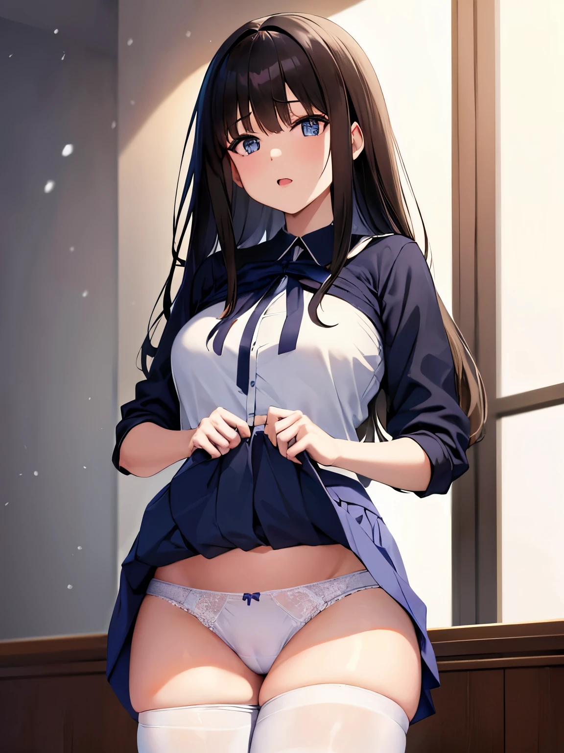 anime girl sitting on bed with arms crossed, an anime drawing by Jin Homura, pixiv, shin hanga, anime moe artstyle, cute anime girl, marin kitagawa fanart, small curvy , nagatoro, anime best girl, anime visual of a cute girl, young anime girl, an anime girl, pretty anime girl, anime girl, ighly detailed、masterpiece、top-quality、Ultra-high decomposition energy A、8K High Resolution、Photogenic clarity、A detailed eye、Gradation、perfect anatomy body proportions ,hard disk、nffsw (English) ,Nikon Z9 80mm Lens , masutepiece、Model Standing、Light blue panties made of lace material、White tight t-shirt、The dress is made of white lace material(((Show me all my panties)))、(((The skirt is definitely worn)))、(((Lift skirt hem)))、panties focus、too bright natural light、Sunshine、Detailed lace panty pattern、Ordinary panties、(((while standing, Lift your skirt to show your panties to the camera)))、(((Beautiful alignment and snow-white teeth)))、(((Lift the skirt bigger and、 bigger,、Show your panties to the camera)))、Ultra Slim Body, Big breasts、Body type of slender model、Beautiful posture, In the subway、extremely highly detailed、masterpiece、Top Quality、超High Resolution A、8K high-definition、Photogenic clarity、A detailed eye、gradation、perfect anatomy body proportions ,hard disk、NFFSW (english) (english) (english) (english) , nikon z9 80mm lens , masutepiece、Model Standing、Light blue panties made of lace material、White tight t-shirt、The dress is made of white lace material(((Show me all the leggings)))、(((The skirt is definitely worn)))、(((Lift skirt hem)))、Leggings Focus、Natural light that is too bright、sunshine、(((While standing, Lift the skirt and show the panties to the camera)))、(((Beautiful alignment and snow-white teeth)))、(((Lift your skirt big and big,、Show your underpants to the camera)))、Ultra Slim Body, Big breasts、The body shape of a slender model、Beautiful posture、Short leggings,anime girl in bikini standing on a beach with palm trees, wallpaper anime blue water, 4 k manga wal