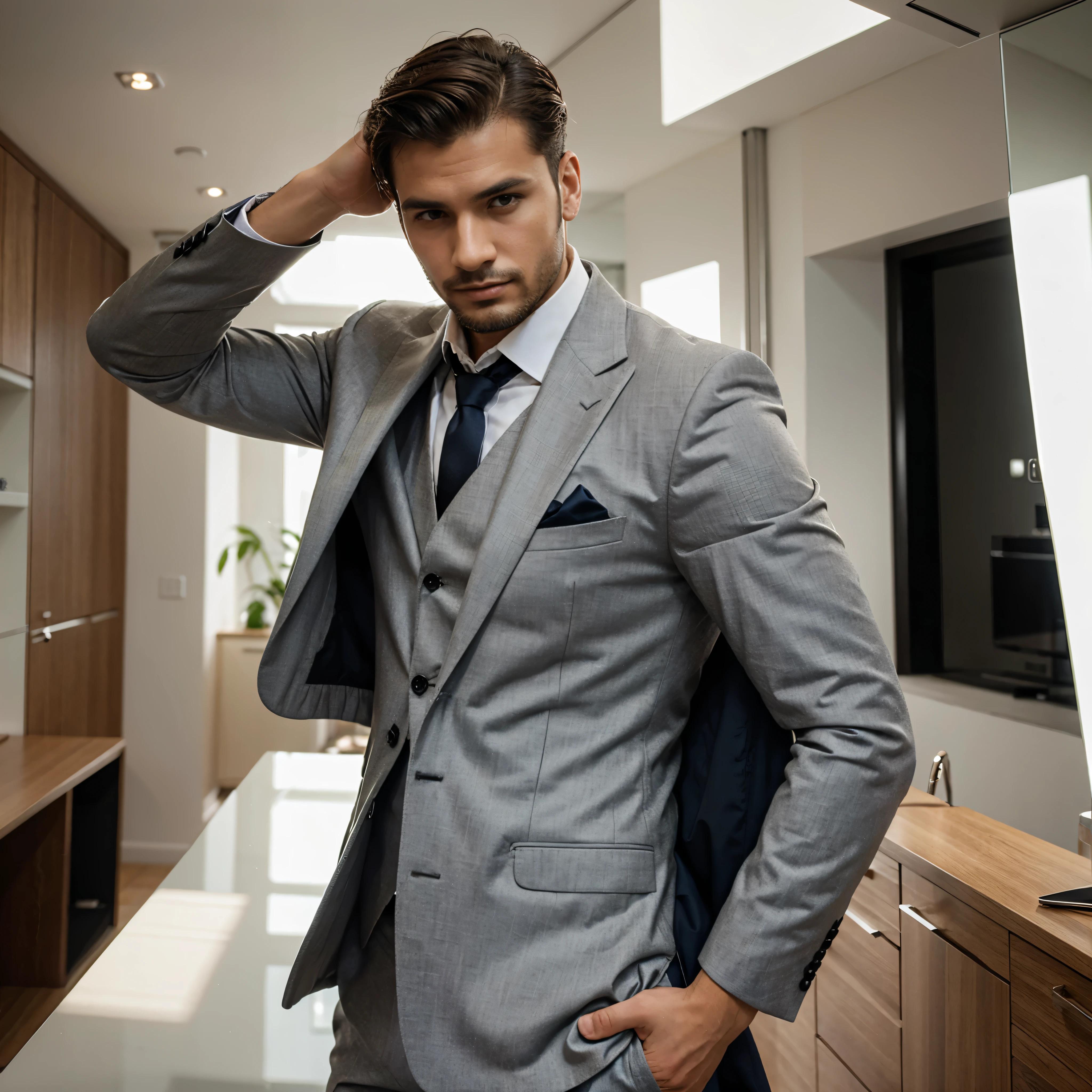 Emprendedor hombre elegante vestimenta de elegancia motivado esta solo