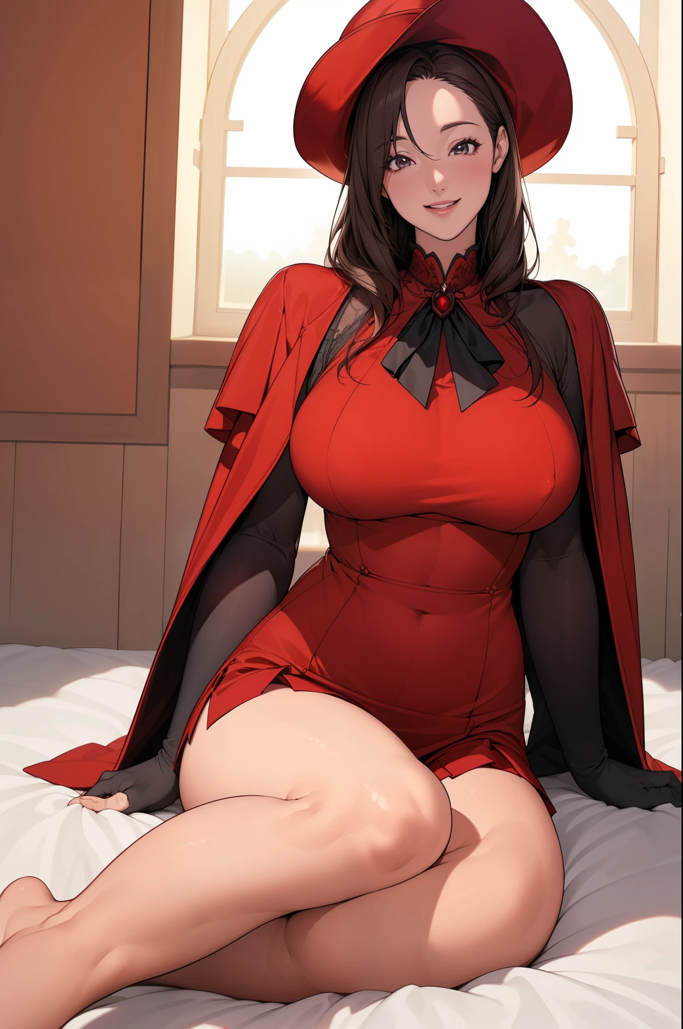 （（（raised my feet,skirt,red dress，red hat，短いred dress，right ventricle, A woman wearing a red cloak and black stockings ,right ventricle,big breasts and thin waist，big crotch））），((master piece)),High resolution, ((highest quality))，master piece，highest quality，highest quality at best，（（（ exquisite features，looking at the viewer,There&#39;s light in my eyes，Smilingly，have confidence ））），（（（light and shadow intertwine，huge breasts））），（（（dynamic pose, 1 girl, (Finished Drawing:0.9), alone,, sexy woman,body contour，sexy and excited，big breasts are very attractive，realistic silhouette of human body， ((Because it&#39;s good)), )）））