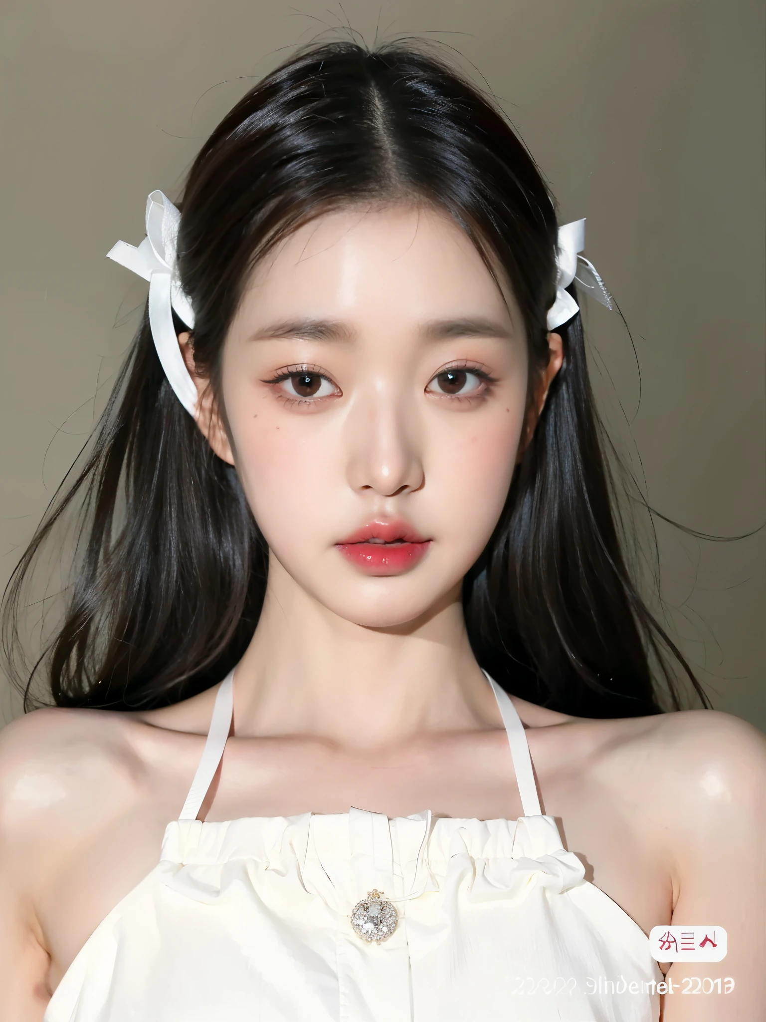 un primer plano de una mujer con cabello largo y vestido blanco, joven y adorable rostro coreano, ulzzang, hermoso rostro estetico, linda cara de anime natural, maquillaje popular de corea del sur, maquillaje coreano popular, korean symmetrical face, pale korean adorable face, rasgos de la cara coreana, jaeyeon nam, bella delfina, chica linda-cara-fina, hermosa cara de chicas japonesas