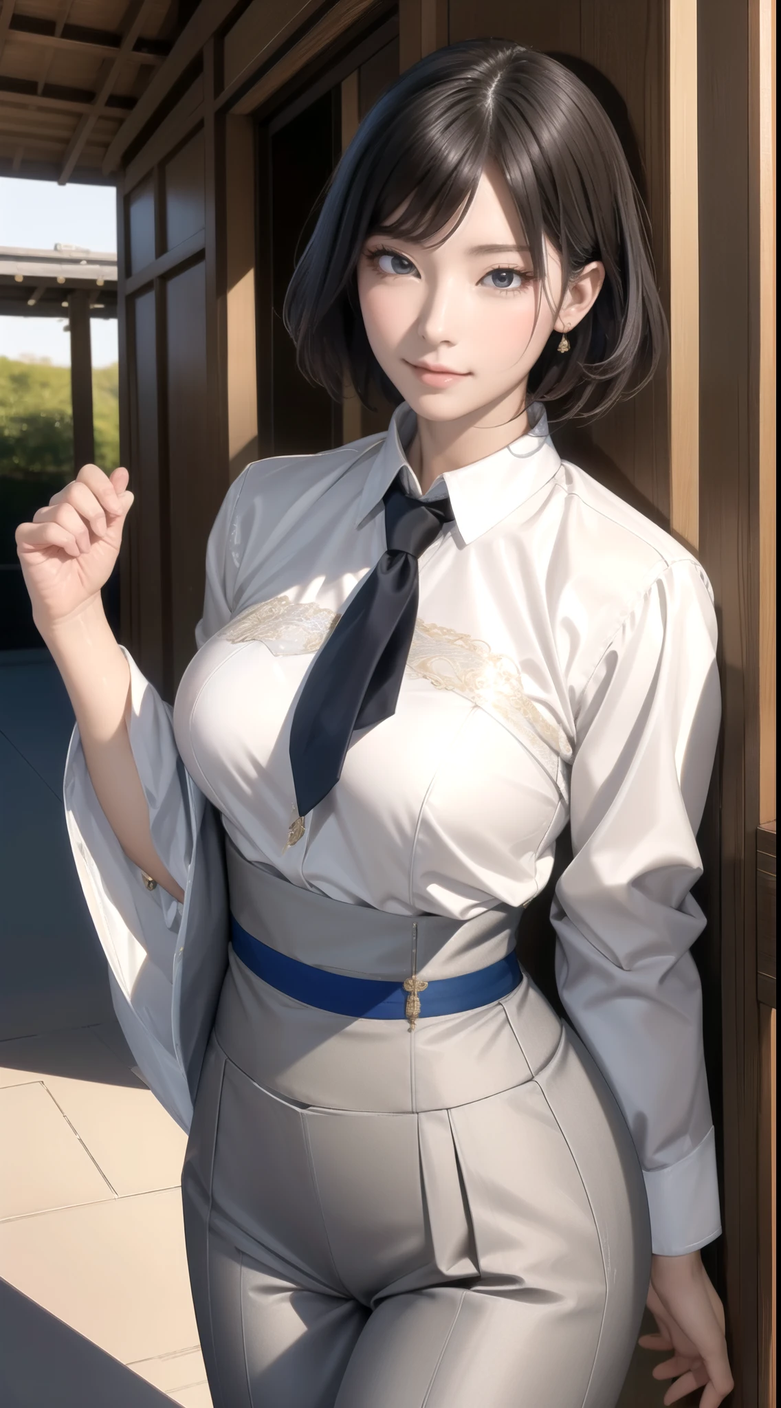 The prompt: (best quality, 8k, 32k, masterpiece:1.2), 1 girl, beautiful Japanese woman, toned waist, grey suit, white shirt, office lady, suit, georgette pants, from behind, office room, desk, (slightly sticking out buttocks:1.2), detailed face, short hair, In this high-quality artwork, a beautiful Japanese woman is depicted wearing a grey suit with a white shirt. She exudes professionalism and confidence as an office lady. The scene is set in an office room, with a desk in the background. The woman is seen from behind, showcasing her toned waist and the perfect fit of her suit. Her georgette pants give a touch of elegance and sophistication to her outfit. The focus of the artwork is on the woman's detailed face. She has short hair that frames her face beautifully. The artist has paid attention to every intricate detail, capturing her beauty and grace. Additionally, her slightly sticking out buttocks enhance her feminine silhouette. The overall image quality is of the highest standard, with a resolution of 8k or even 32k. The artwork is considered a masterpiece, created with utmost precision and artistry. The composition is meticulous, ensuring every aspect is portrayed with clarity and realism. The art style chosen for this piece leans towards portraiture, emphasizing the subject's beauty and capturing her essence as a Japanese office lady. The color palette used in the artwork is harmonious and complementary, enhancing the overall aesthetics. To further enhance the visual experience, the lighting is meticulously crafted, showcasing the woman's features and adding depth to the scene. The artist has applied professional techniques to create a lifelike image, with sharp focus and vivid colors.