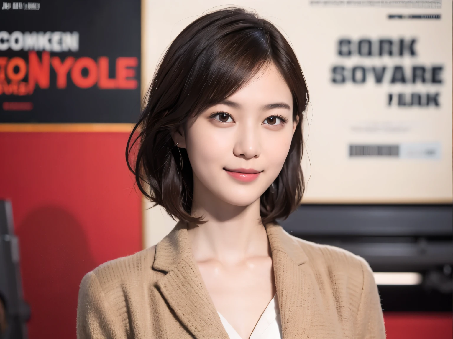 169
Shorthair, a 20 yo woman, gentle smile, working suit, spy movie poster