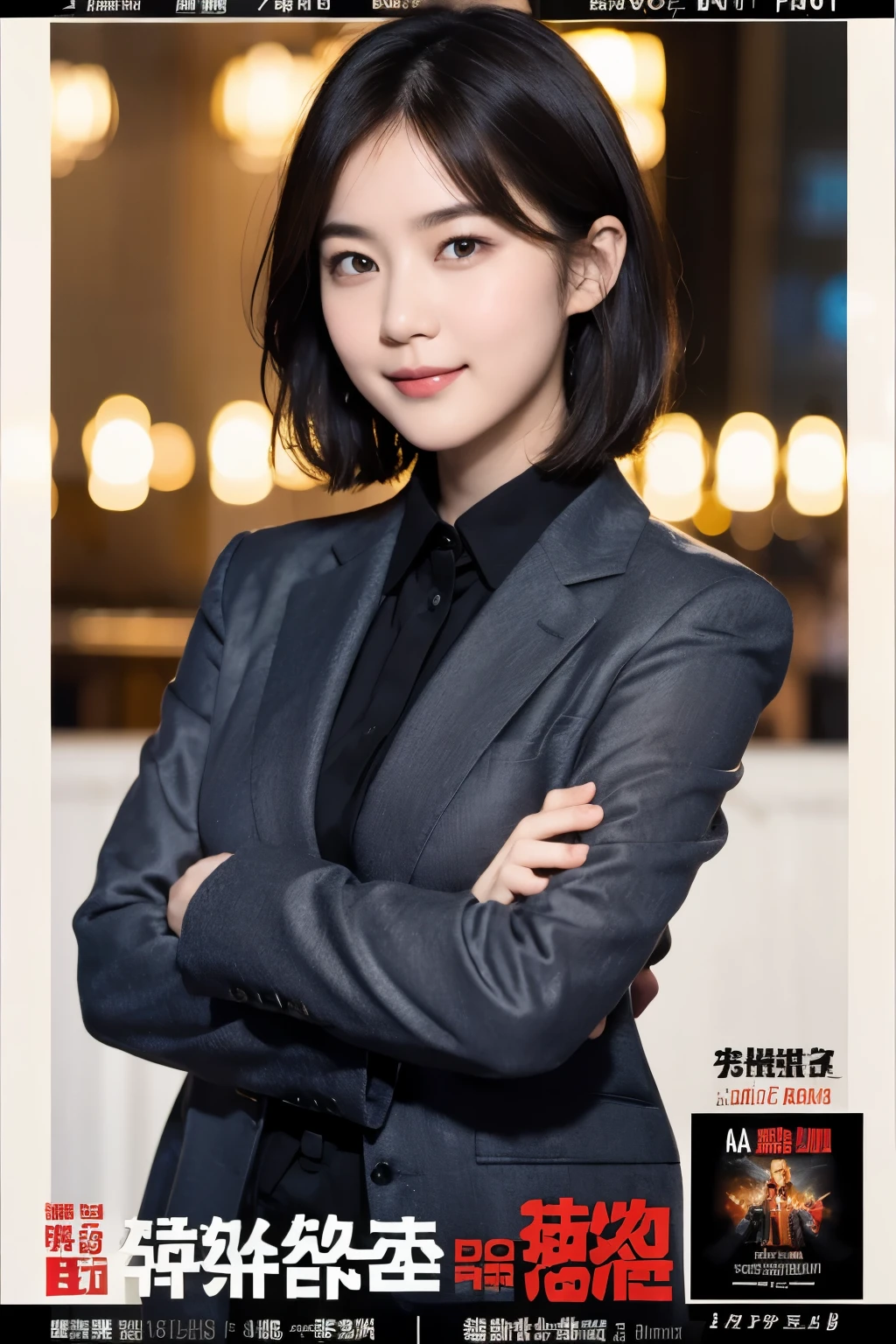 169
Shorthair, a 20 yo woman, gentle smile, working suit, spy movie poster
