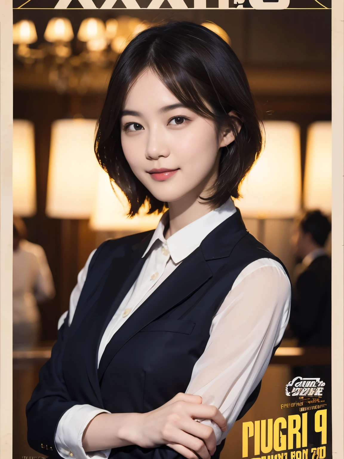 169
Shorthair, a 20 yo woman, gentle smile, working suit, spy movie poster
