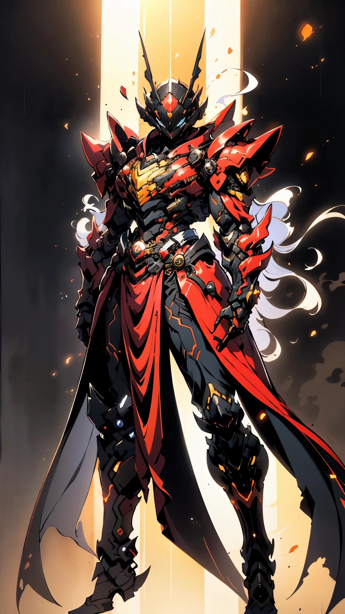 A woman adorned in fantasy-style full-body armor, a crown-concept fully enclosed helmet that unveils only her eyes, a composite layered chest plate, fully encompassing shoulder and hand guards, a lightweight waist armor, form-fitting shin guards, the overall design is heavy-duty yet flexible, ((the armor gleams with a golden glow, complemented by red and blue accents)), exhibiting a noble aura, she floats above a fantasy-surreal high-tech city, this character embodies a finely crafted fantasy-surreal style armored hero in anime style, exquisite and mature manga art style, (Queen bee mixed with Spider concept Armor, plasma, blood), ((Element, energy, elegant, goddess, femminine:1.5)), metallic, high definition, best quality, highres, ultra-detailed, ultra-fine painting, extremely delicate, professional, anatomically correct, symmetrical face, extremely detailed eyes and face, high quality eyes, creativity, RAW photo, UHD, 32k, Natural light, cinematic lighting, masterpiece-anatomy-perfect, masterpiece:1.5