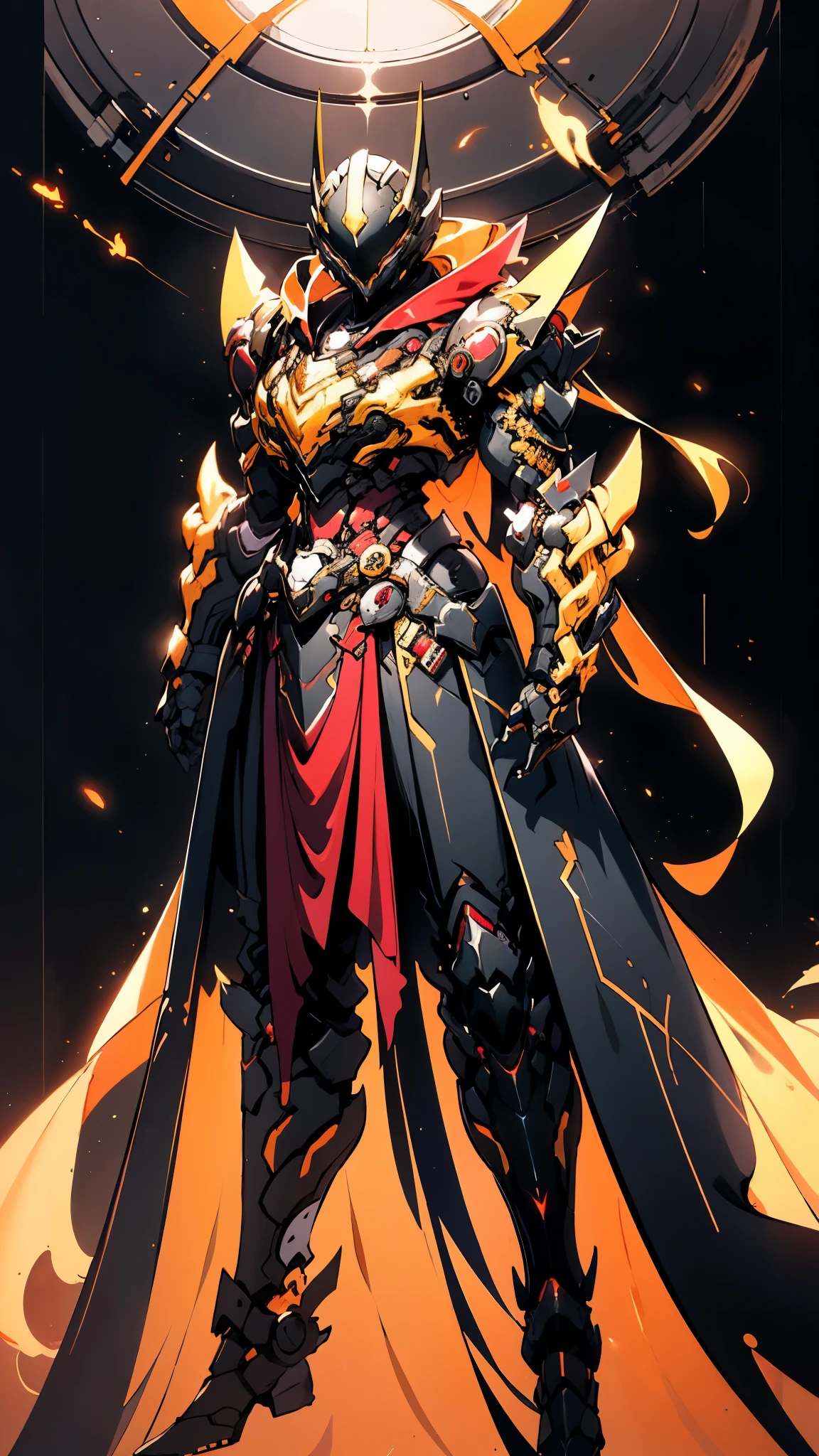 A woman adorned in fantasy-style full-body armor, a crown-concept fully enclosed helmet that unveils only her eyes, a composite layered chest plate, fully encompassing shoulder and hand guards, a lightweight waist armor, form-fitting shin guards, the overall design is heavy-duty yet flexible, ((the armor gleams with a golden glow, complemented by red and blue accents)), exhibiting a noble aura, she floats above a fantasy-surreal high-tech city, this character embodies a finely crafted fantasy-surreal style armored hero in anime style, exquisite and mature manga art style, (Queen bee mixed with Spider concept Armor, plasma, blood), ((Element, energy, elegant, goddess, femminine:1.5)), metallic, high definition, best quality, highres, ultra-detailed, ultra-fine painting, extremely delicate, professional, anatomically correct, symmetrical face, extremely detailed eyes and face, high quality eyes, creativity, RAW photo, UHD, 32k, Natural light, cinematic lighting, masterpiece-anatomy-perfect, masterpiece:1.5