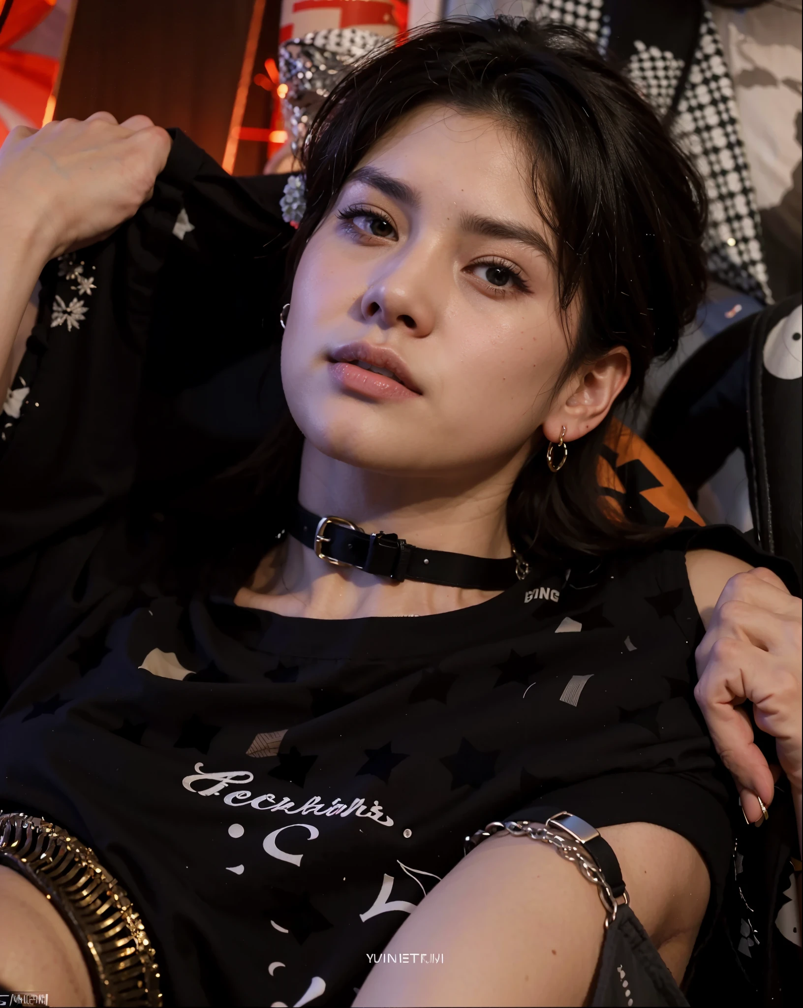 hay una mujer con una camisa negra y una gargantilla negra, cai xukun, jungkook, Kpop idol portrait, retrato de jossi de blackpink, handsome japanese demon boy, Inspirado por Bian Shoumin, inspirado en Yanjun Cheng, yanjun chengt, hyung tae, inspirado en Zhu Da, inspirado en Gang Se-hwang, young pale angel