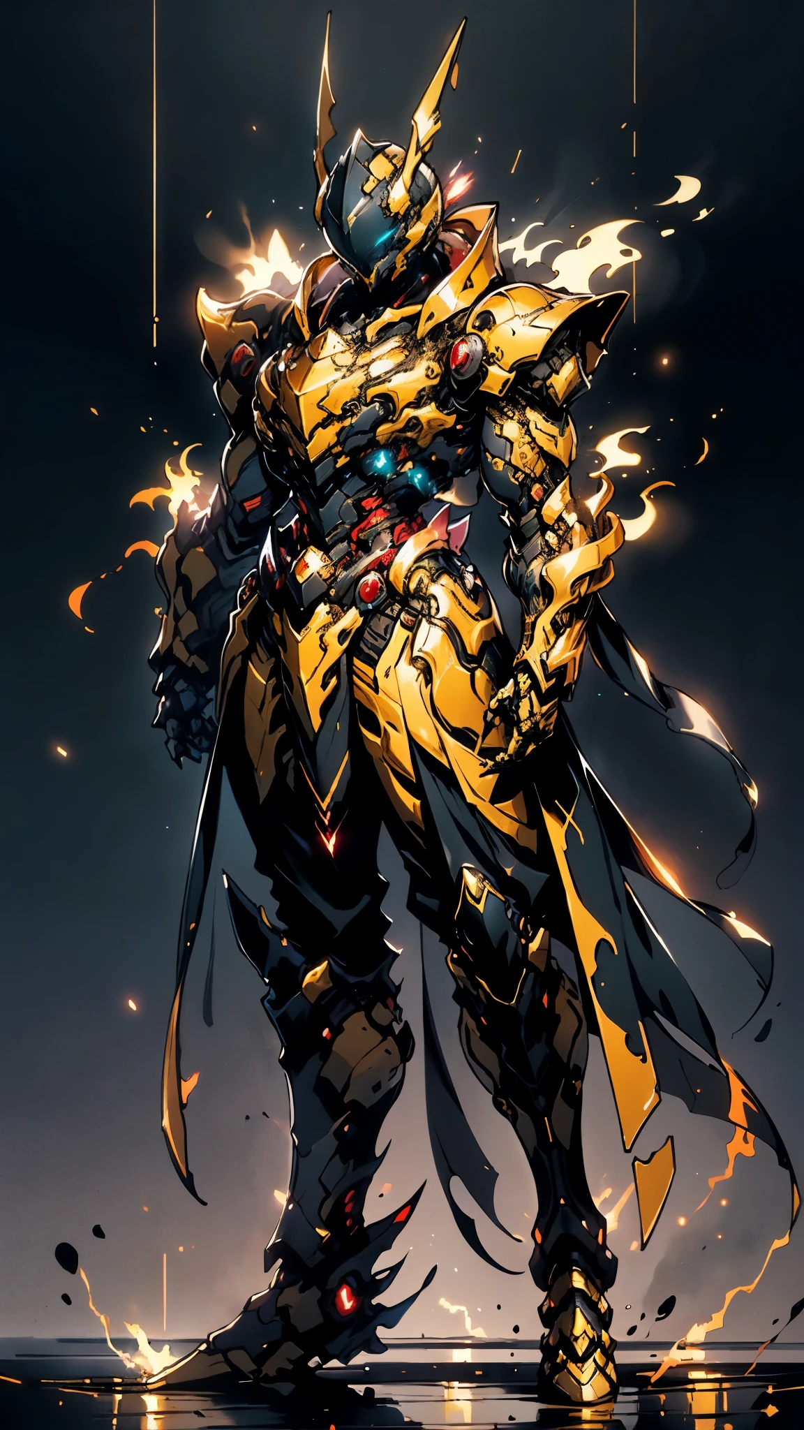 A woman adorned in fantasy-style full-body armor, a crown-concept fully enclosed helmet that unveils only her eyes, a composite layered chest plate, fully encompassing shoulder and hand guards, a lightweight waist armor, form-fitting shin guards, the overall design is heavy-duty yet flexible, ((the armor gleams with a golden glow, complemented by red and blue accents)), exhibiting a noble aura, she floats above a fantasy-surreal high-tech city, this character embodies a finely crafted fantasy-surreal style armored hero in anime style, exquisite and mature manga art style, (Queen bee mixed with Spider concept Armor, plasma, blood), ((Element, energy, elegant, goddess, femminine:1.5)), metallic, high definition, best quality, highres, ultra-detailed, ultra-fine painting, extremely delicate, professional, anatomically correct, symmetrical face, extremely detailed eyes and face, high quality eyes, creativity, RAW photo, UHD, 32k, Natural light, cinematic lighting, masterpiece-anatomy-perfect, masterpiece:1.5