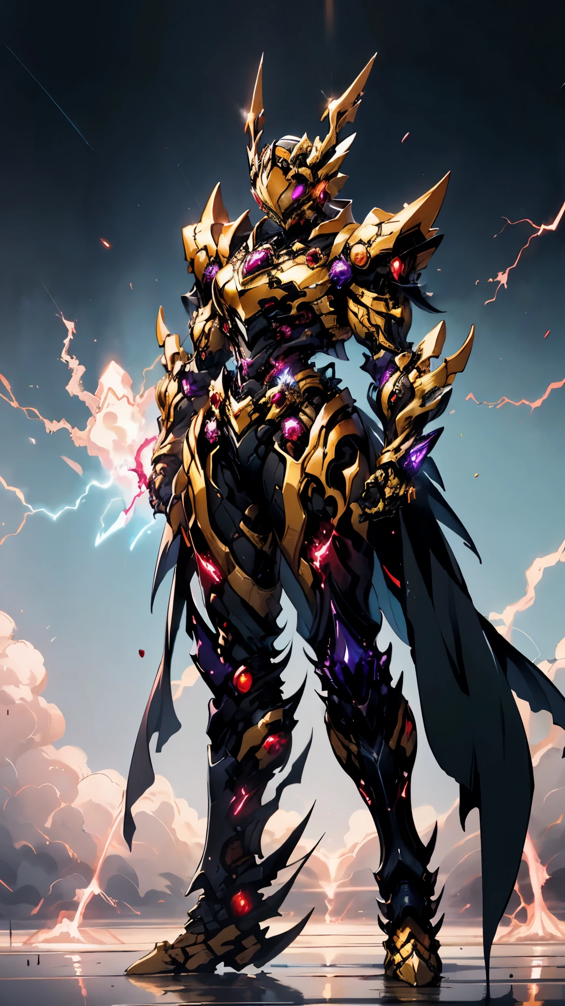 A woman adorned in fantasy-style full-body armor, a crown-concept fully enclosed helmet that unveils only her eyes, a composite layered chest plate, fully encompassing shoulder and hand guards, a lightweight waist armor, form-fitting shin guards, the overall design is heavy-duty yet flexible, ((the armor gleams with a golden glow, complemented by red and blue accents)), exhibiting a noble aura, she floats above a fantasy-surreal high-tech city, this character embodies a finely crafted fantasy-surreal style armored hero in anime style, exquisite and mature manga art style, (Queen bee mixed with Spider concept Armor, plasma, blood), ((Element, energy, elegant, goddess, femminine:1.5)), metallic, high definition, best quality, highres, ultra-detailed, ultra-fine painting, extremely delicate, professional, anatomically correct, symmetrical face, extremely detailed eyes and face, high quality eyes, creativity, RAW photo, UHD, 32k, Natural light, cinematic lighting, masterpiece-anatomy-perfect, masterpiece:1.5