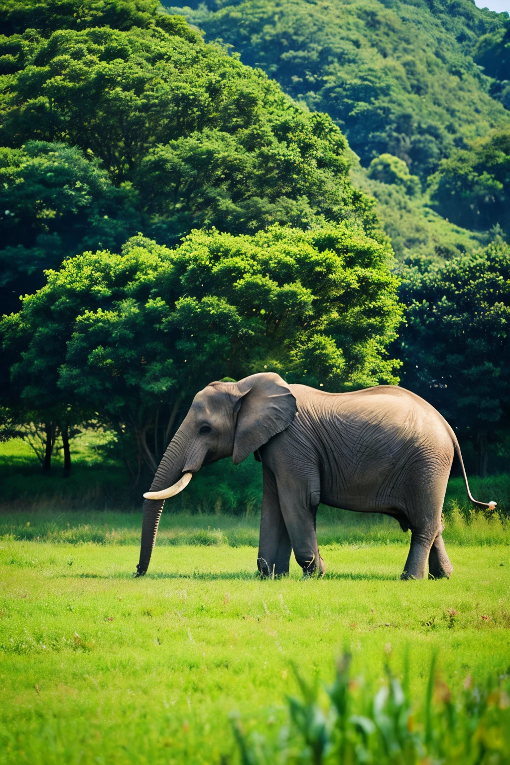 Elephant in the lush green plains